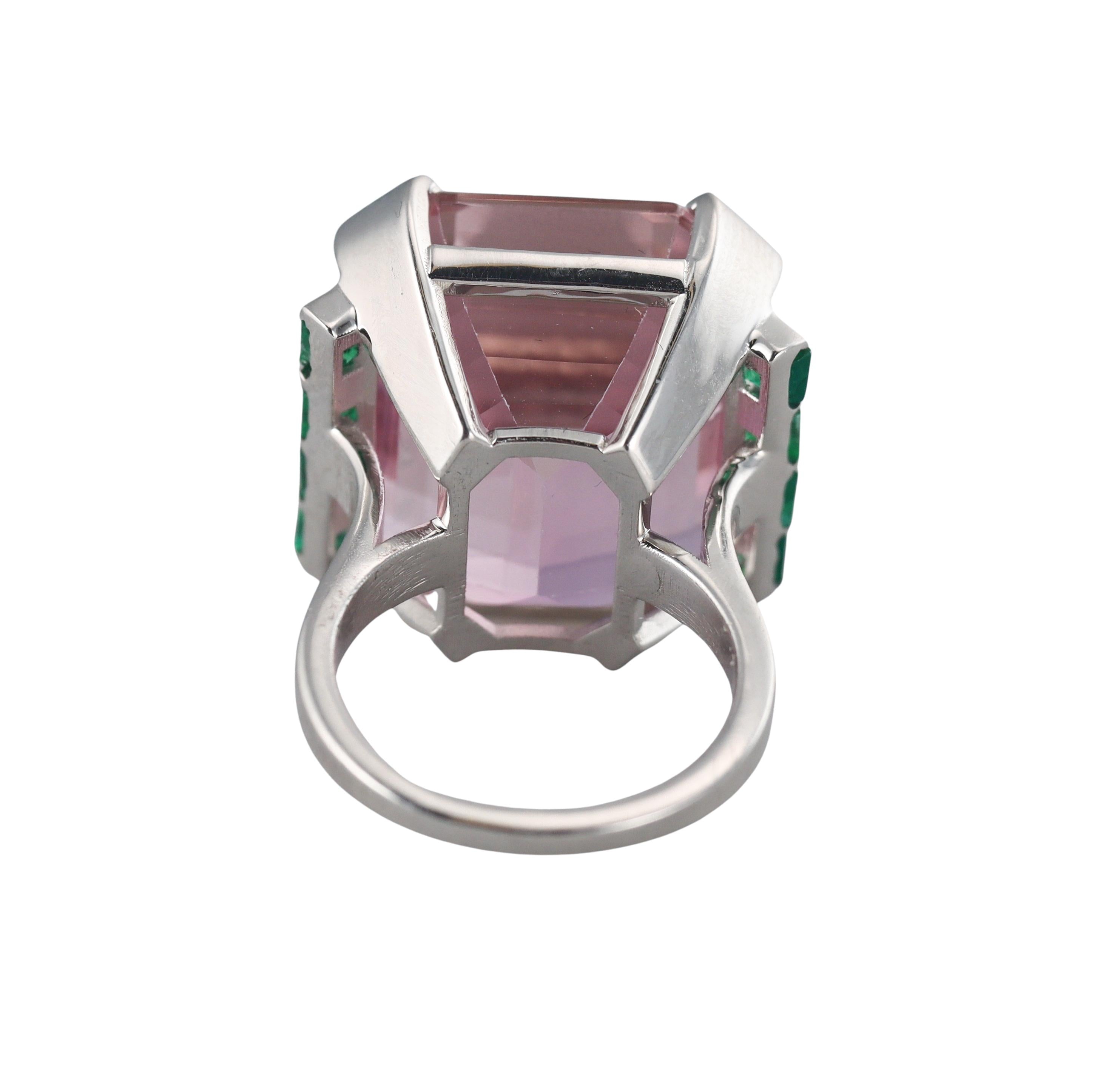 45 Carat Kunzite Emerald Platinum Cocktail Ring