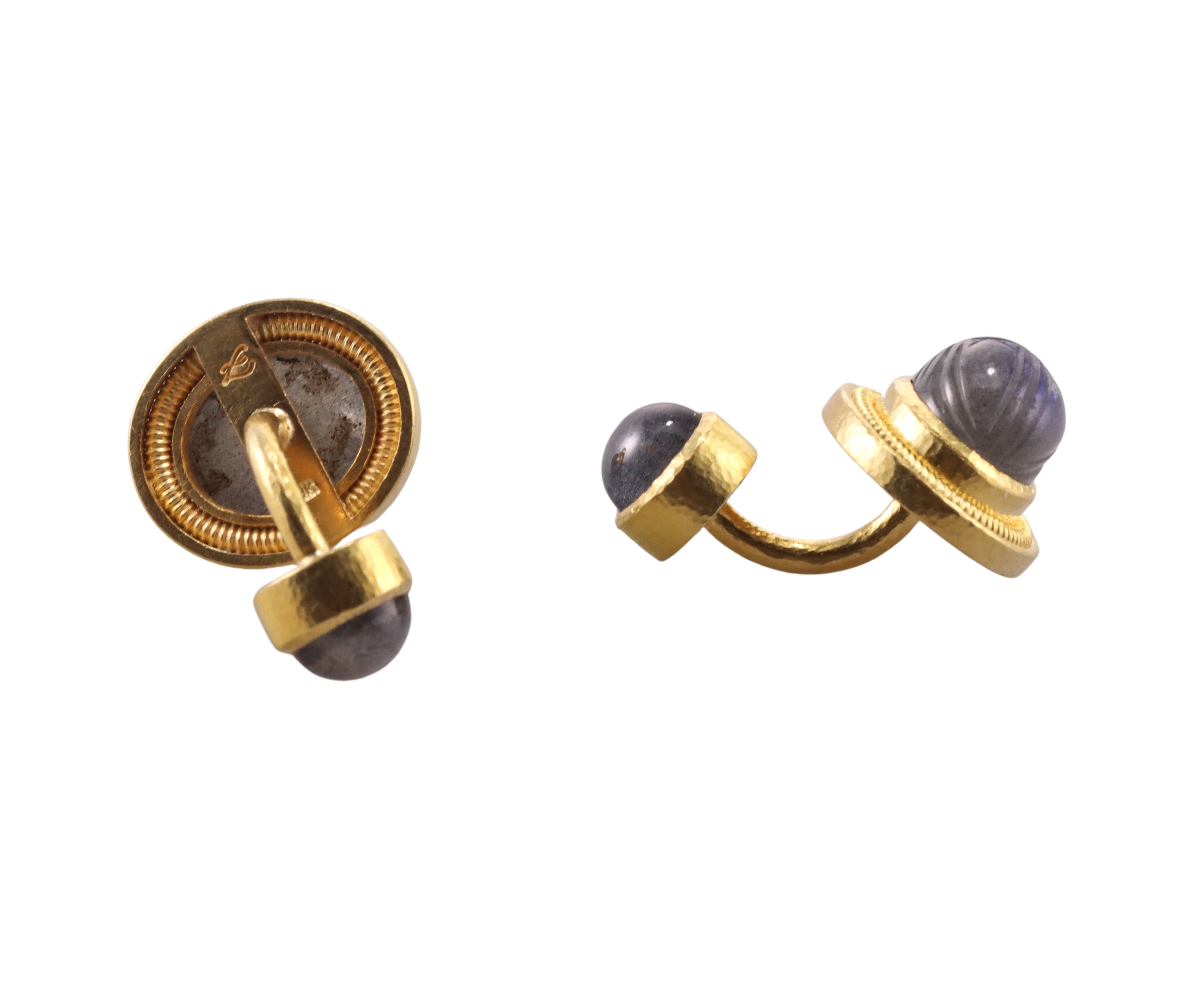 Elizabeth Locke Labradorite Scarab Gold Cufflinks