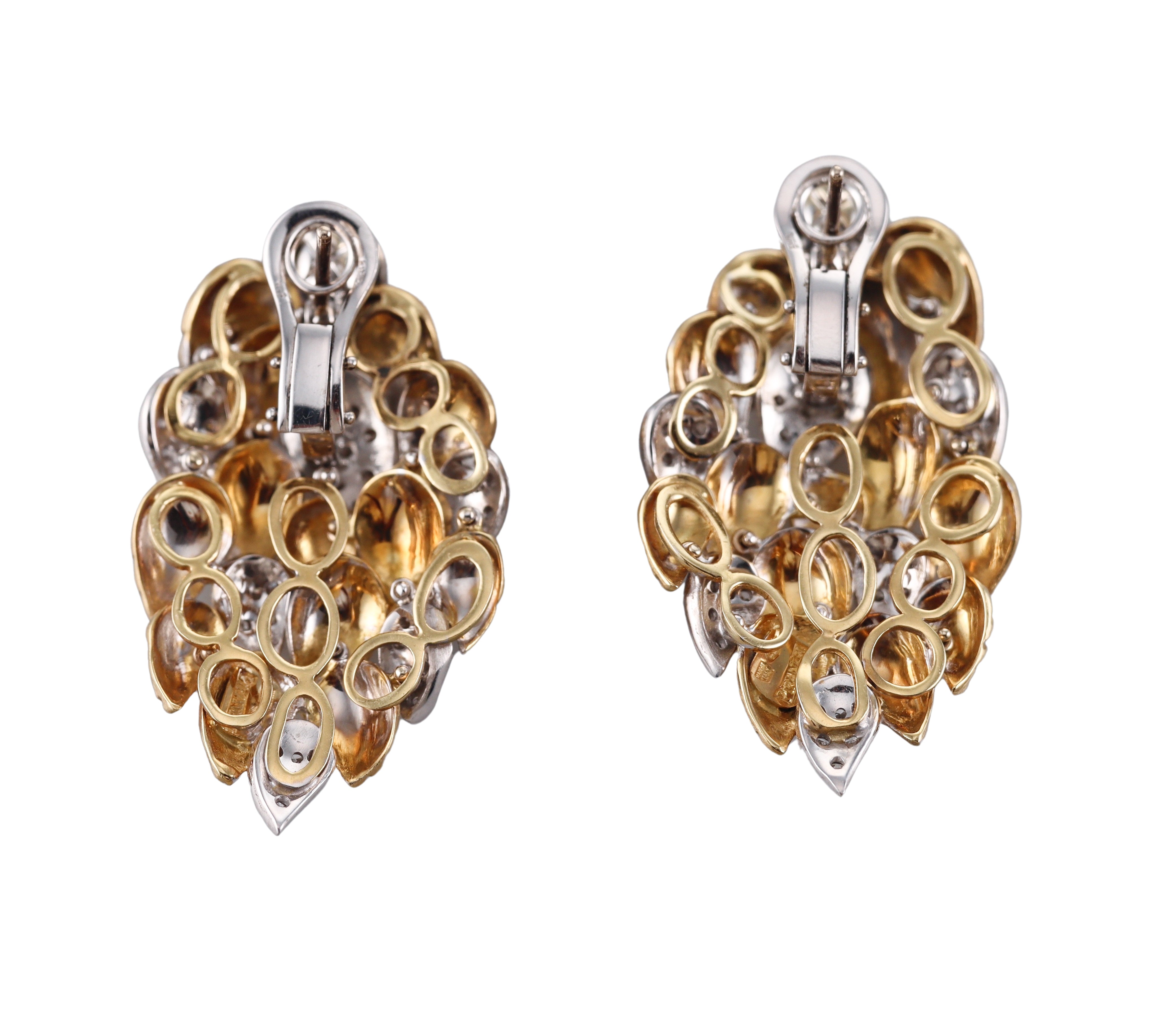 Piranesi Gold Diamond Leaf Motif Earrings