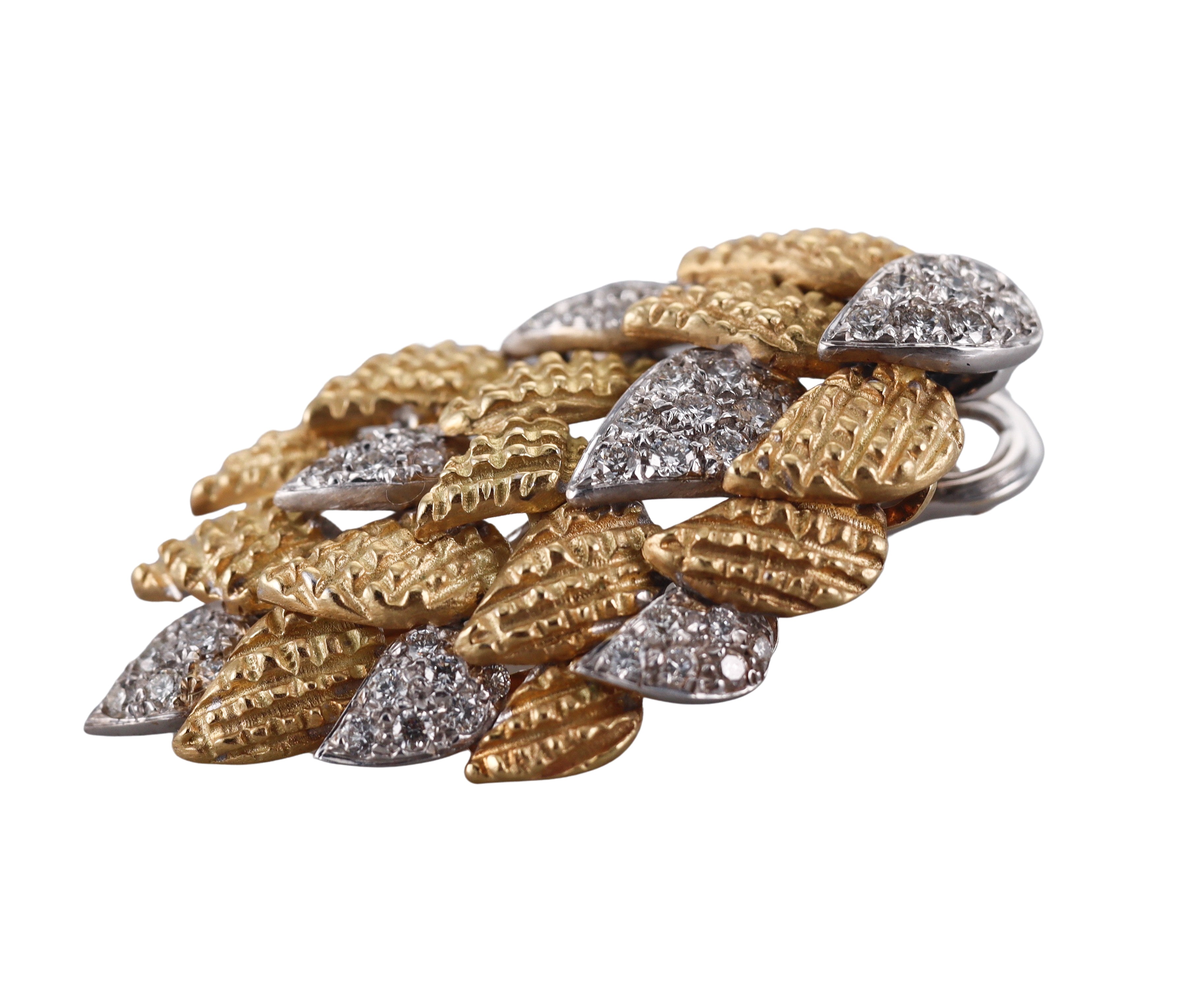 Piranesi Gold Diamond Leaf Motif Earrings