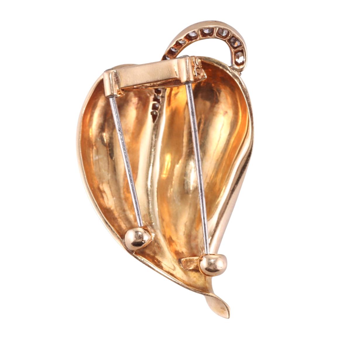 Seaman Schepps Vintage Gold Diamond Leaf Brooch Set