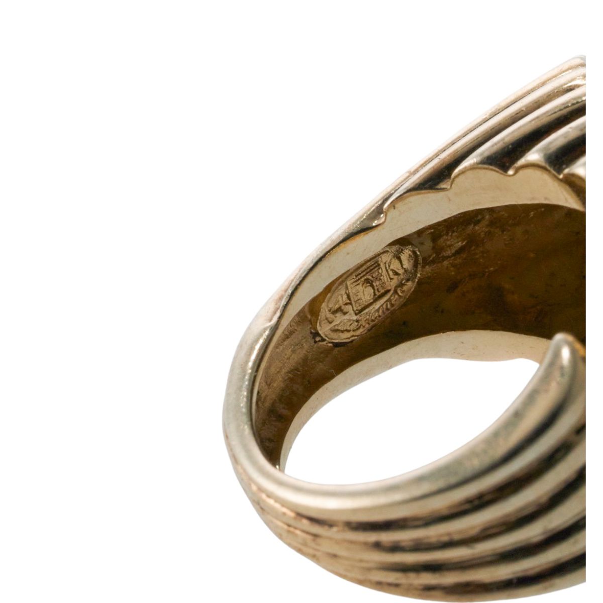 La Triomphe 1970s Tiger's Eye Diamond Gold Ring