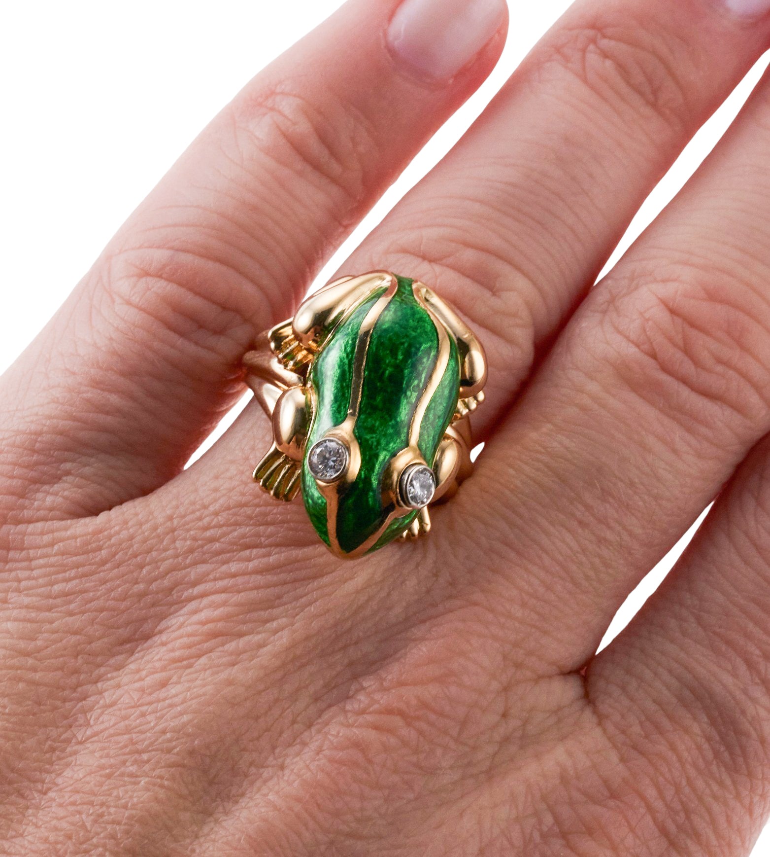 David Webb Gold Enamel Diamond Frog Ring