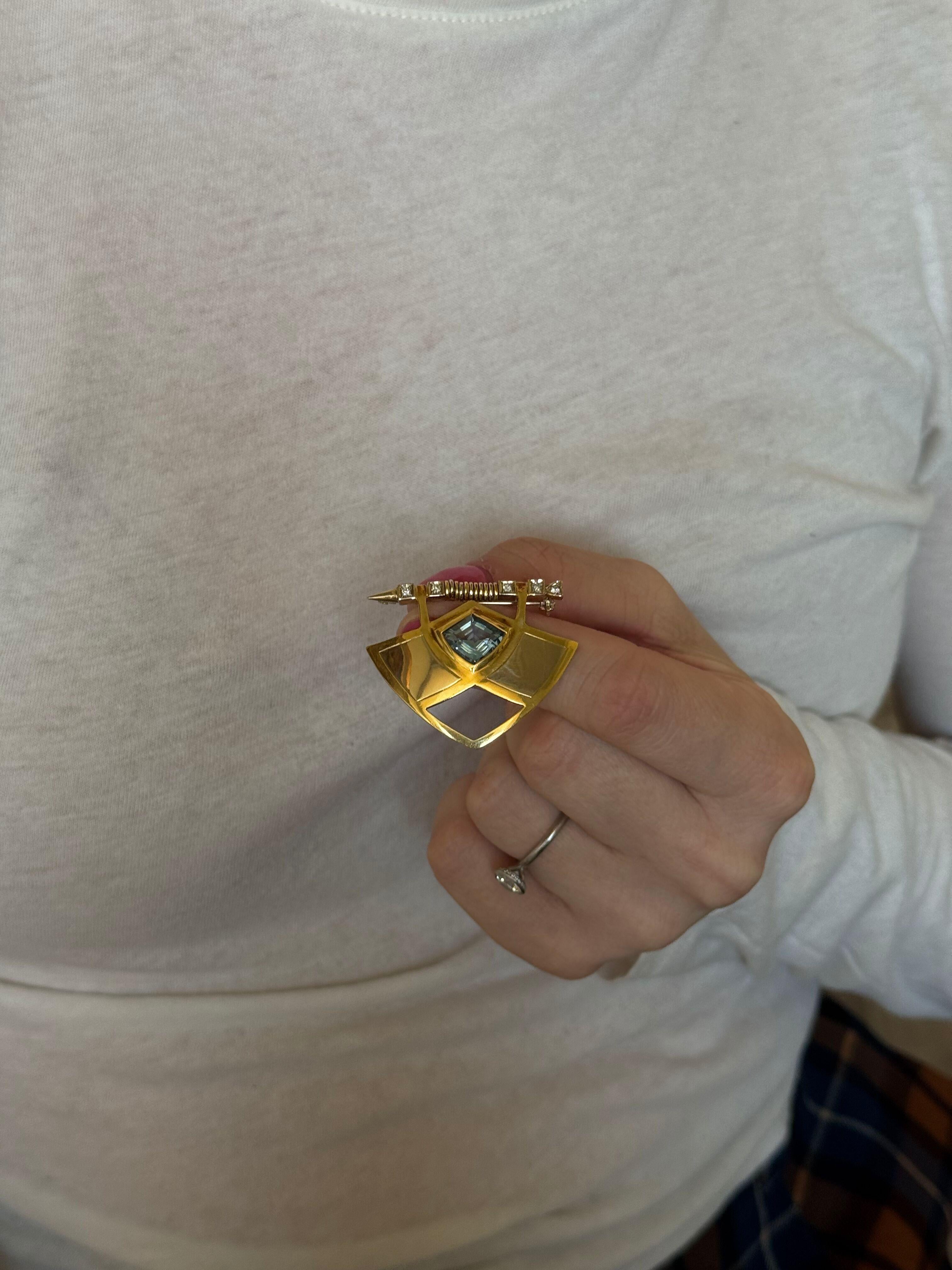 Manfredi Gold Diamond Blue Topaz Brooch Pin