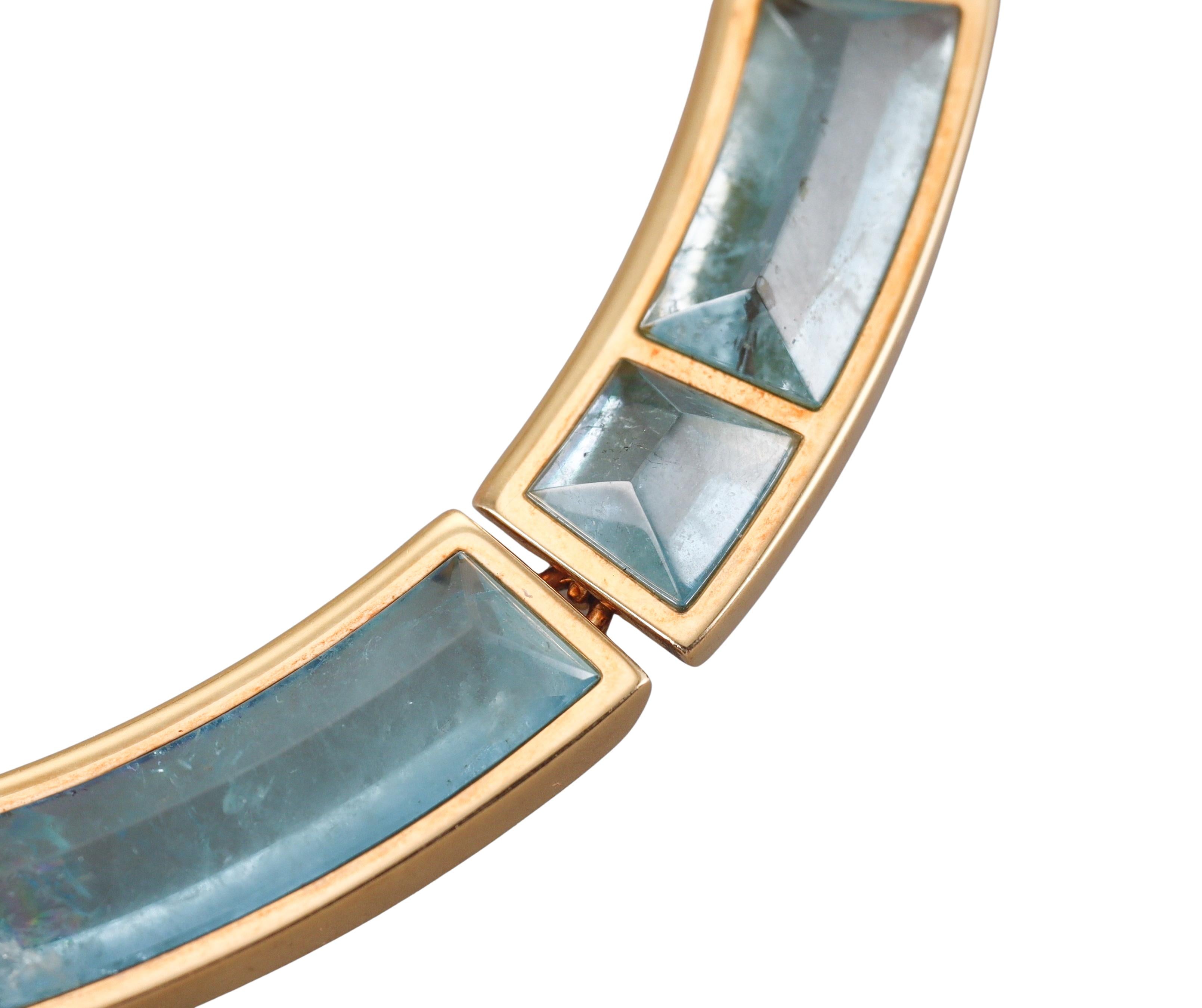1970s Modernist Aquamarine Gold Necklace