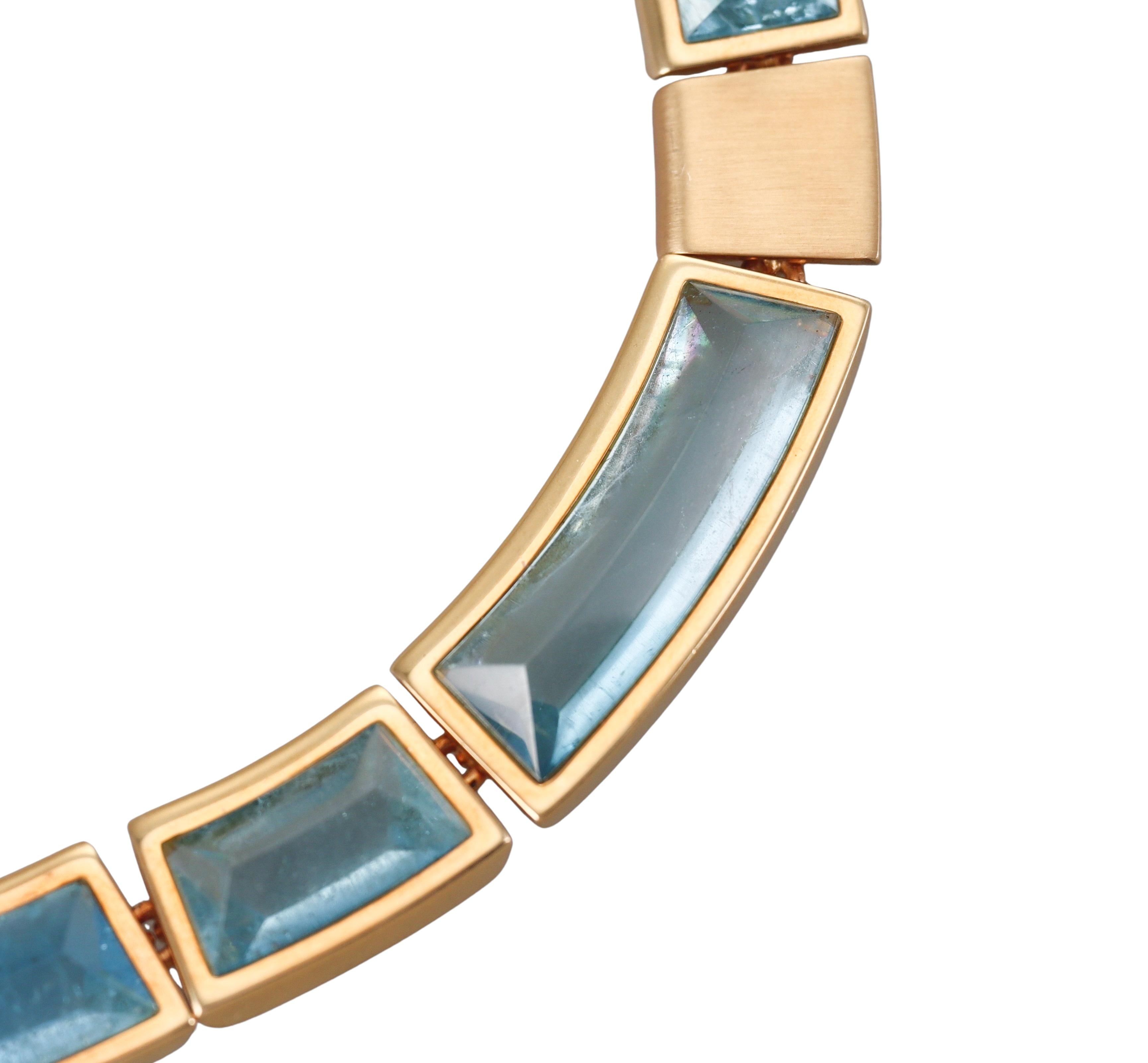1970s Modernist Aquamarine Gold Necklace