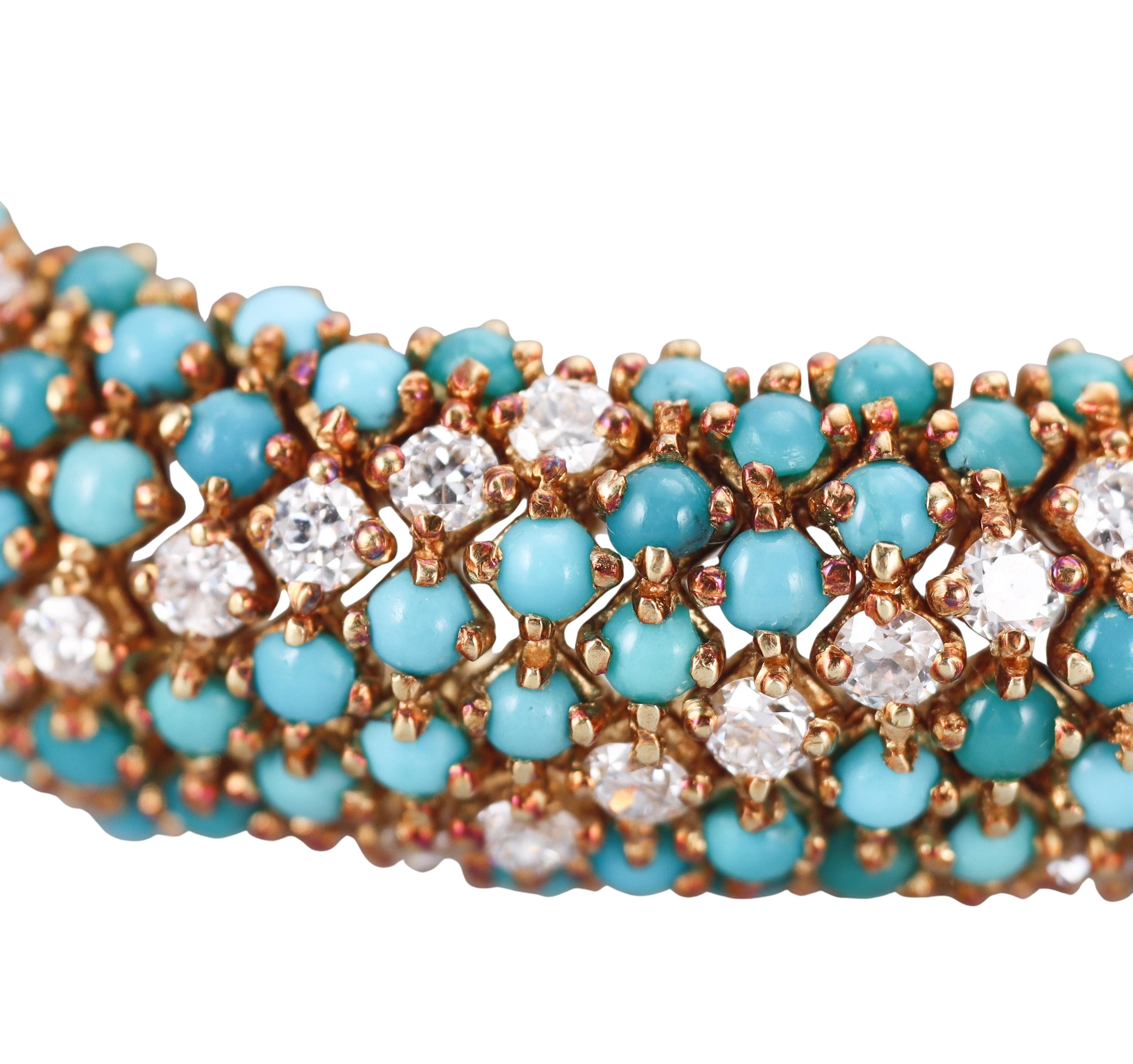 1960s Italian Diamond Turquoise Gold Bracelet