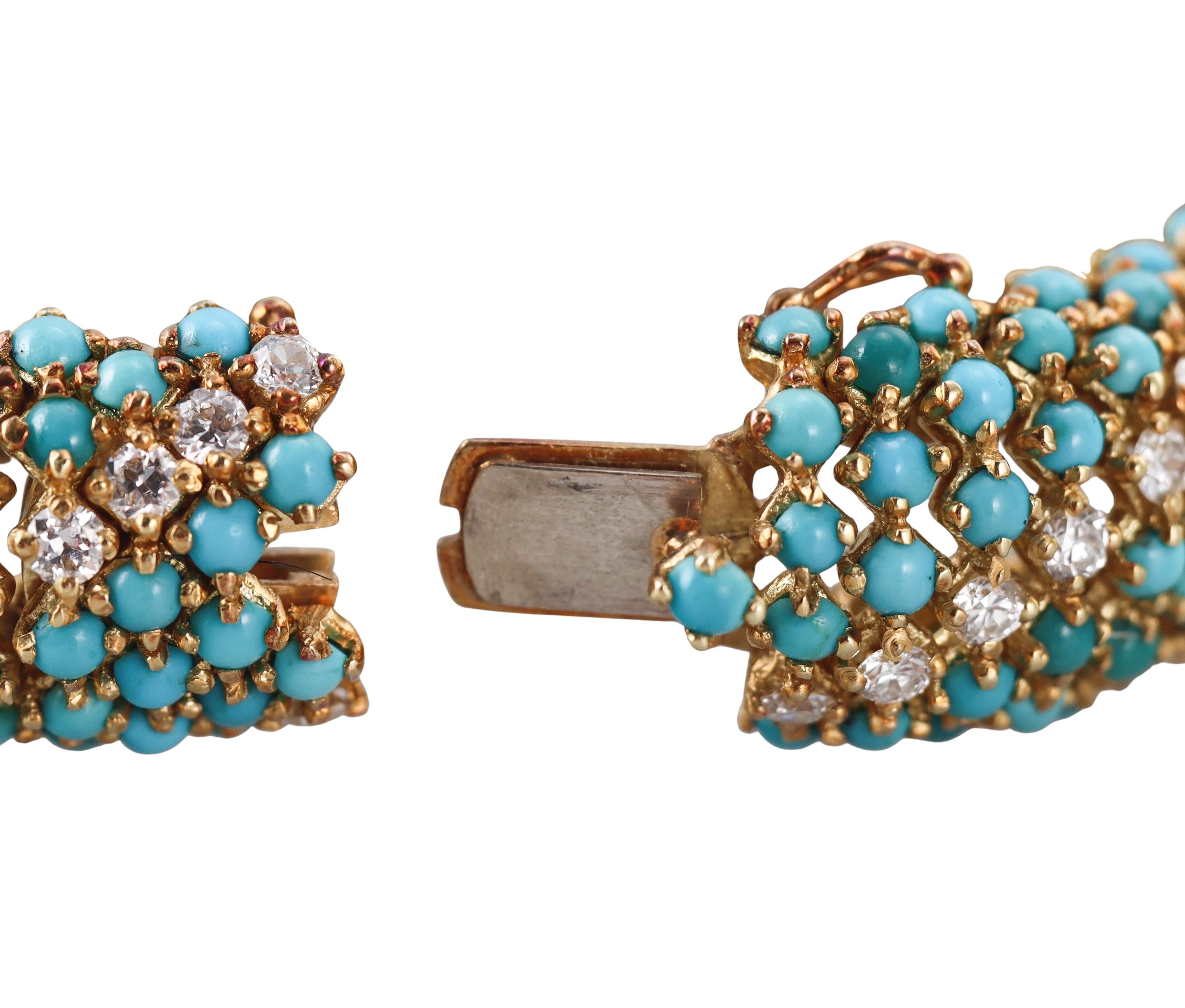 1960s Italian Diamond Turquoise Gold Bracelet