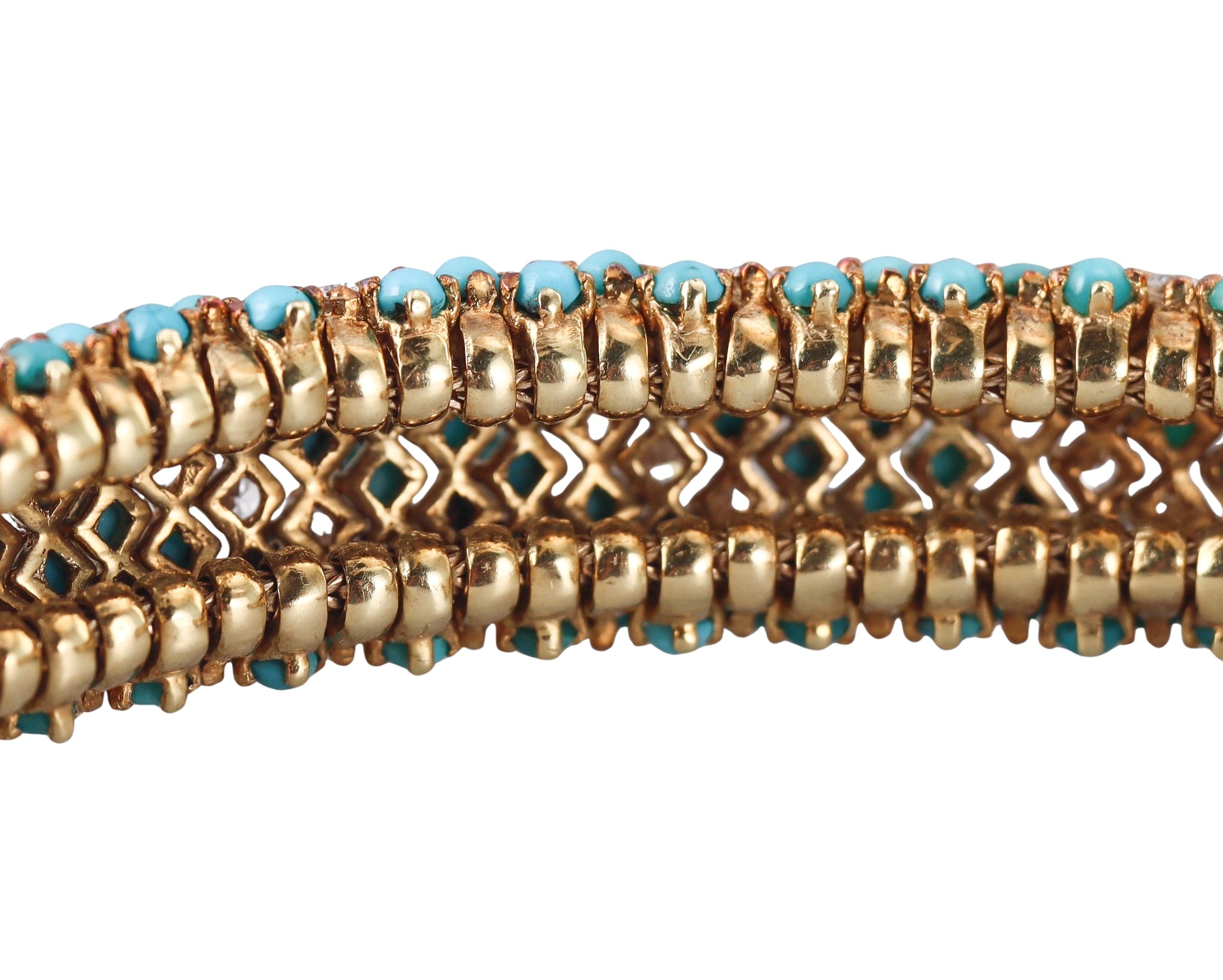 1960s Italian Diamond Turquoise Gold Bracelet