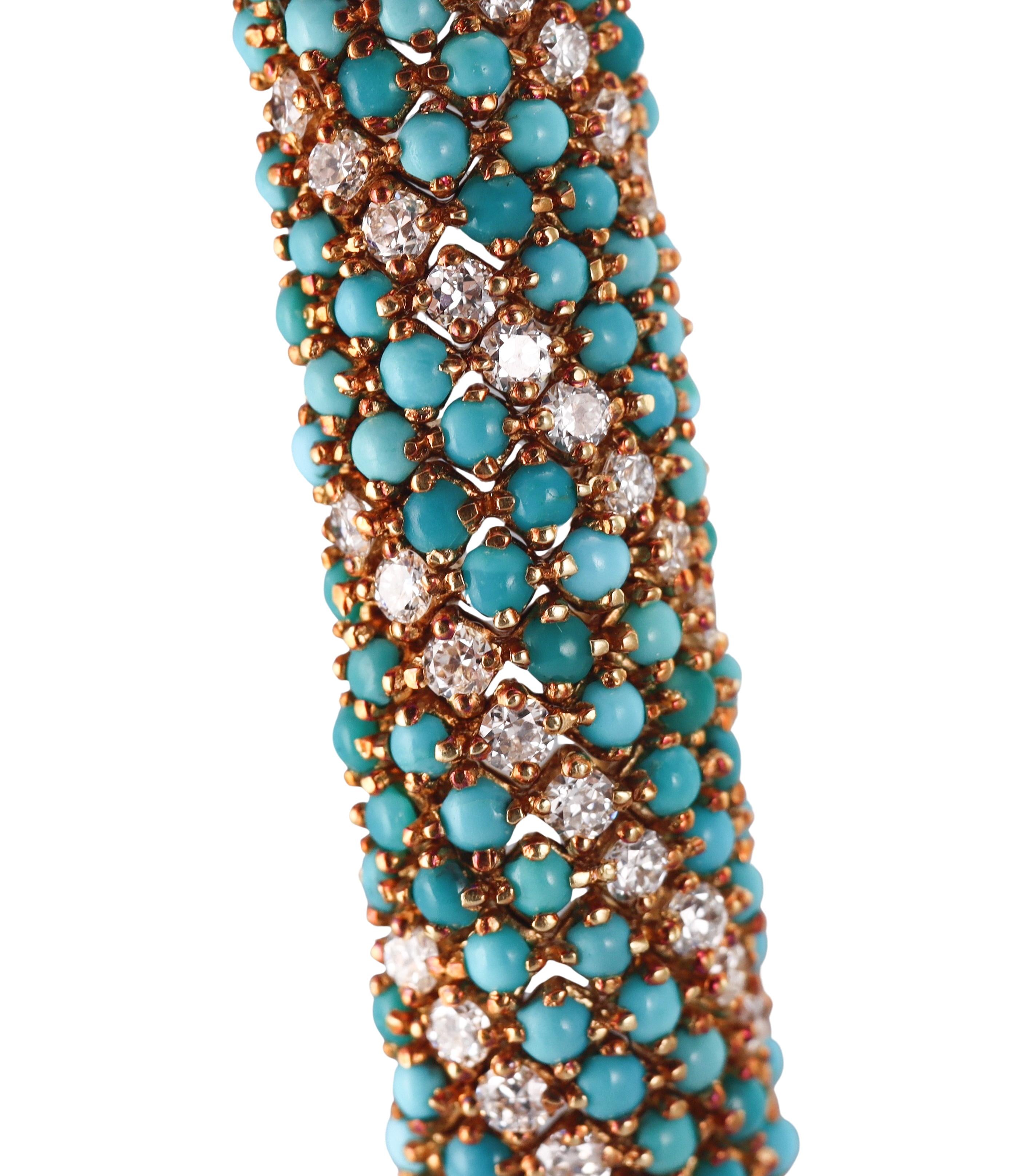 1960s Italian Diamond Turquoise Gold Bracelet