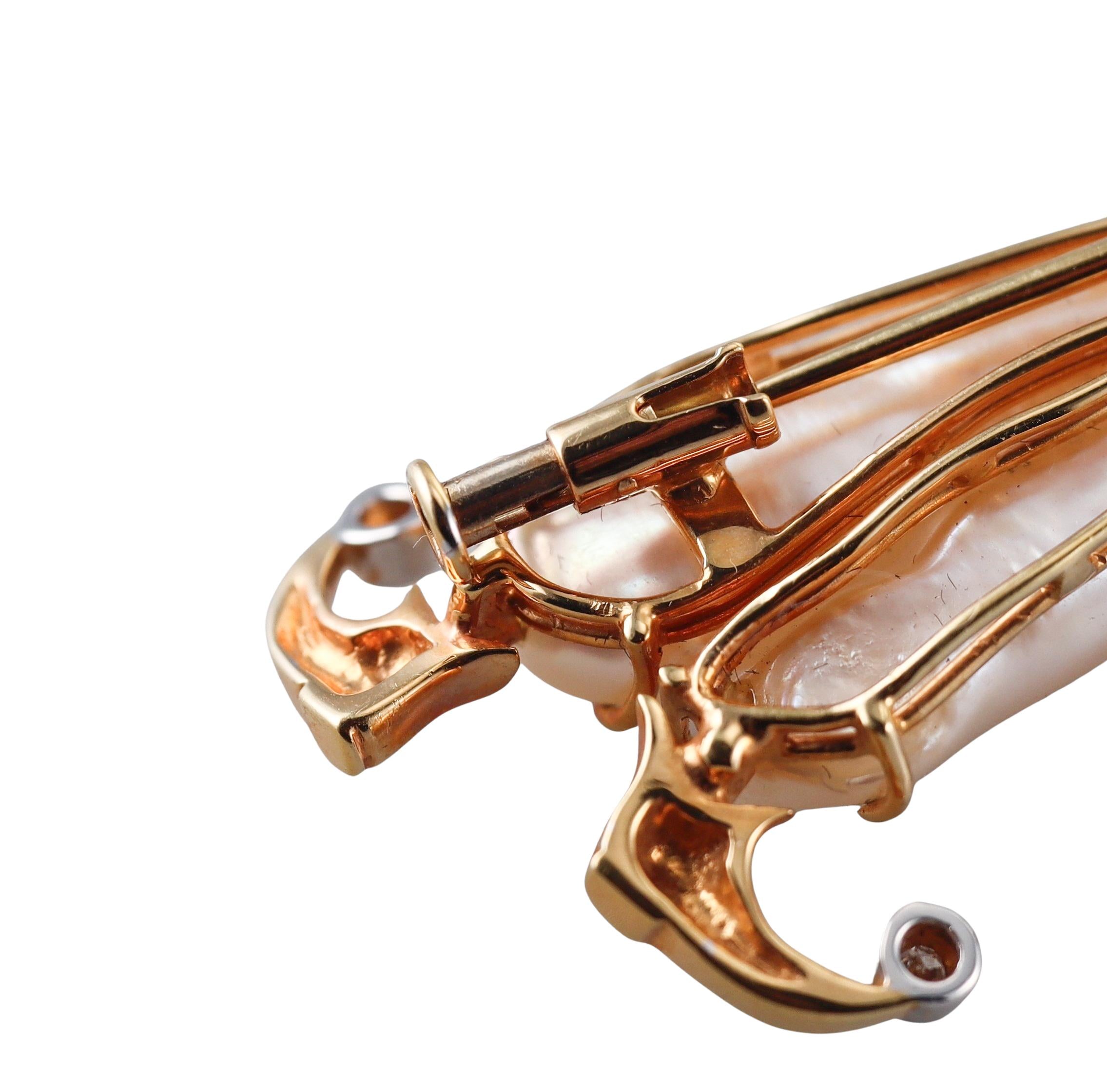 Diamond Pearl Sapphire Gold Clown Violinist Brooch Pendant