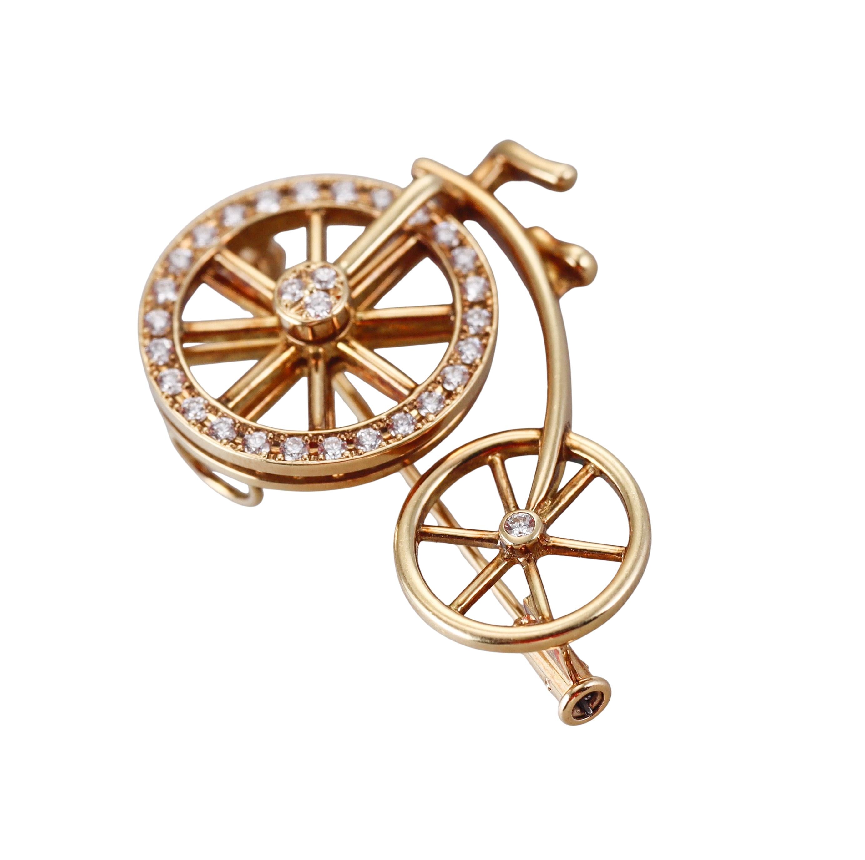 Diamond Gold Bicycle Brooch Pin
