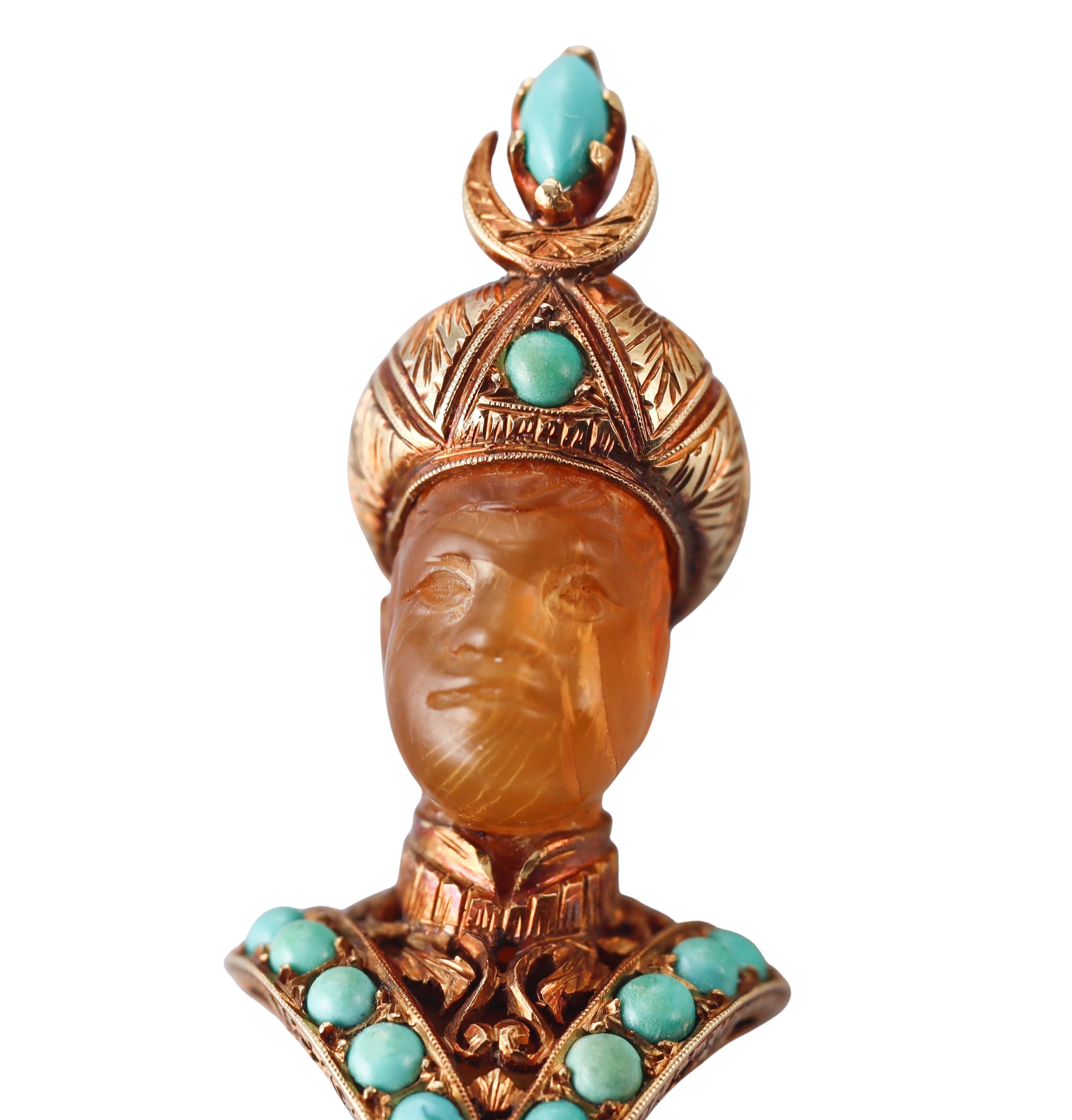 Nardi Amber Garnet Turquoise Gold Blackamoor Brooch