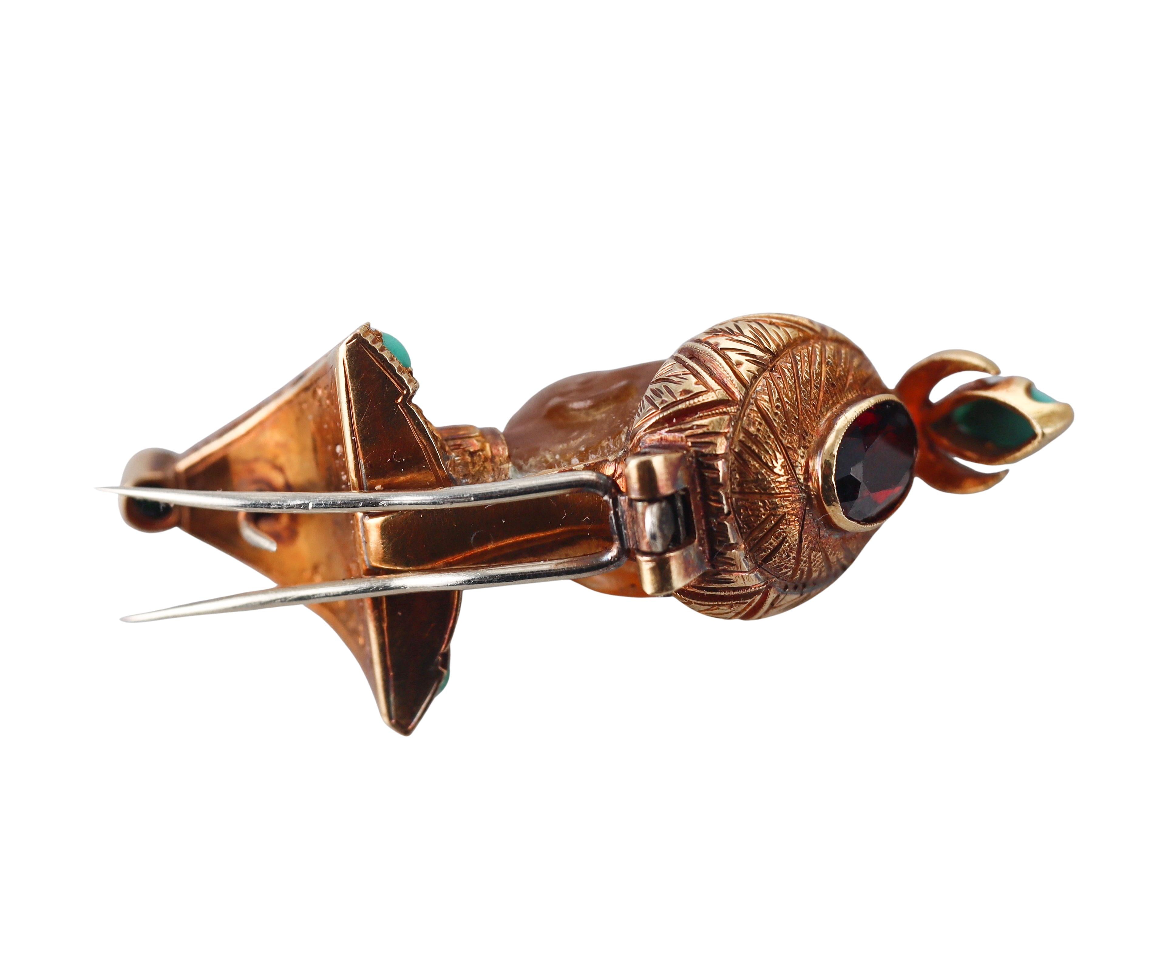 Nardi Amber Garnet Turquoise Gold Blackamoor Brooch