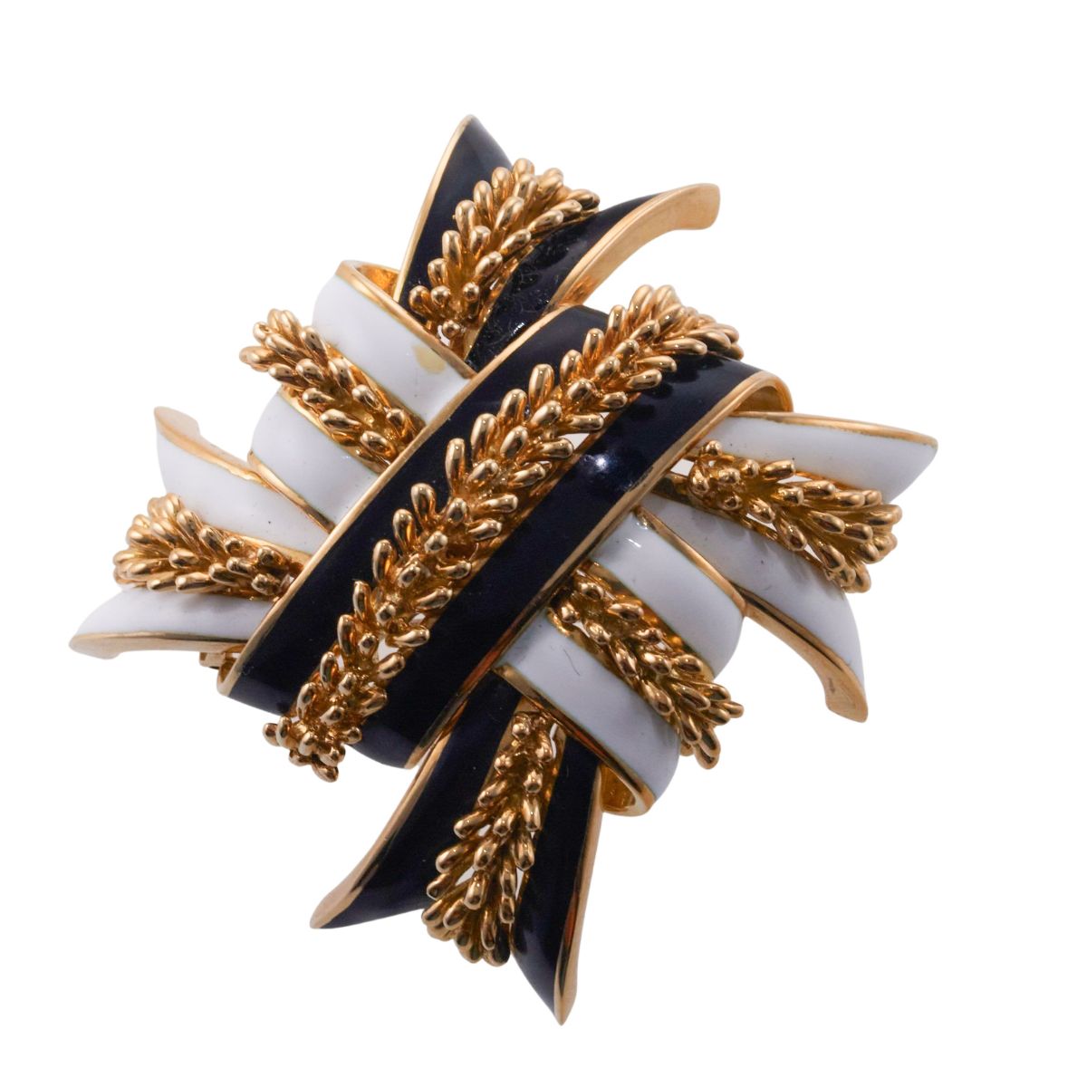 David Webb Black & White Enamel Gold Brooch Pin