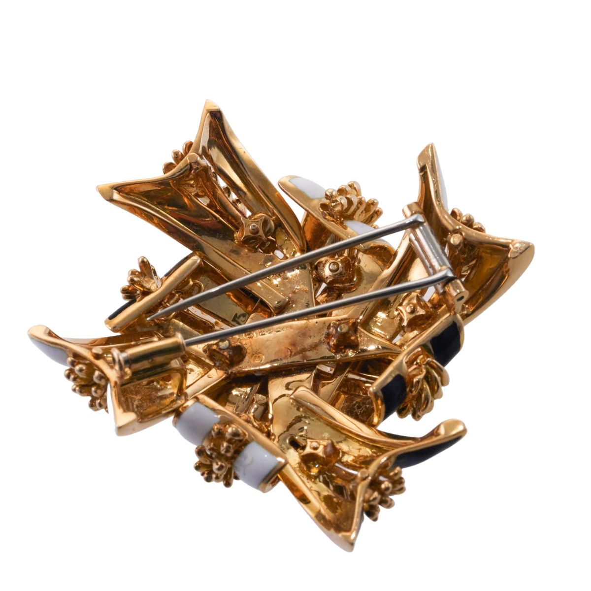 David Webb Black & White Enamel Gold Brooch Pin