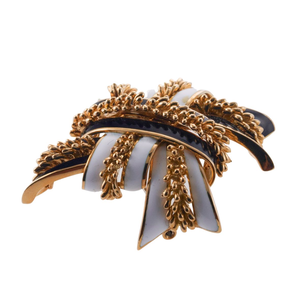 David Webb Black & White Enamel Gold Brooch Pin