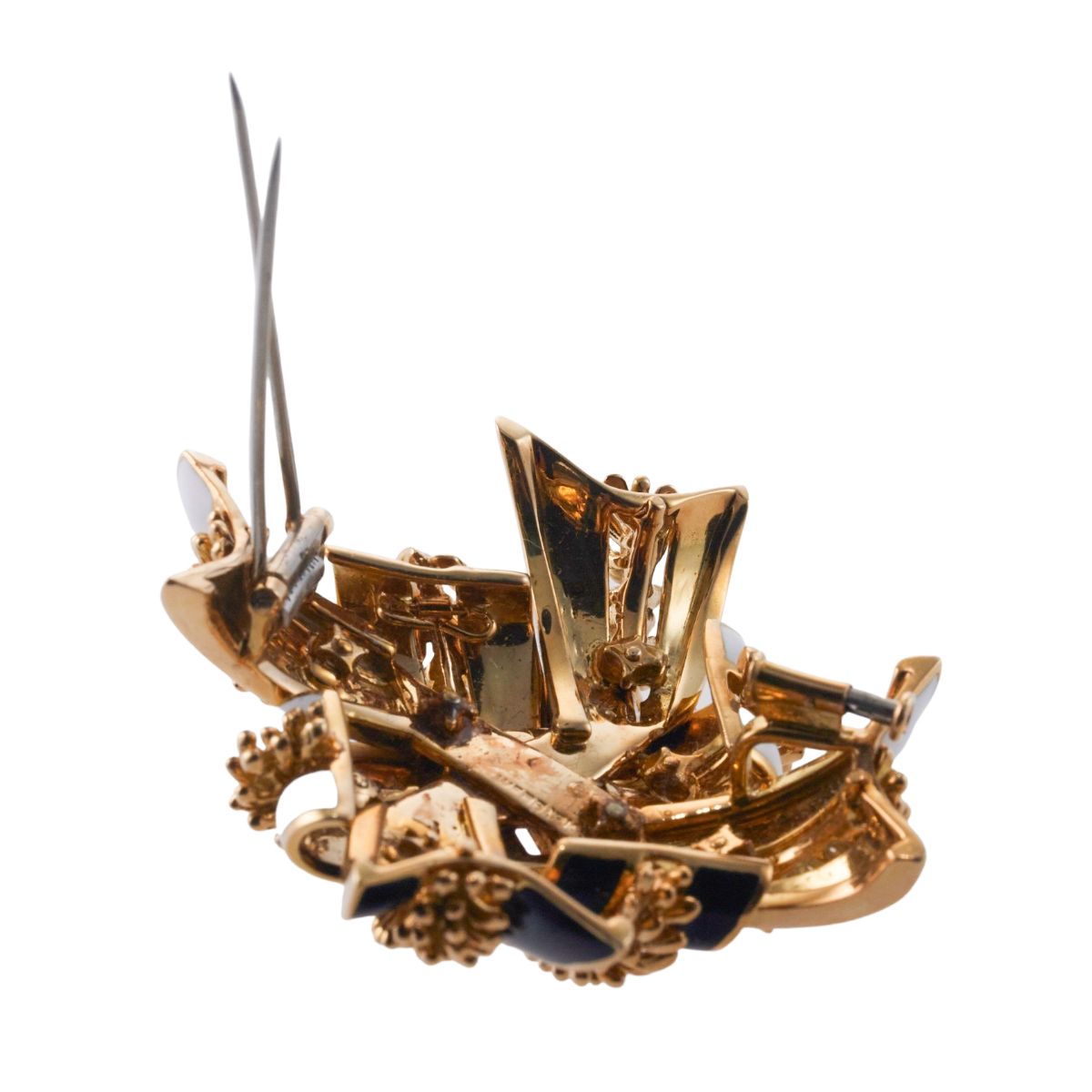 David Webb Black & White Enamel Gold Brooch Pin