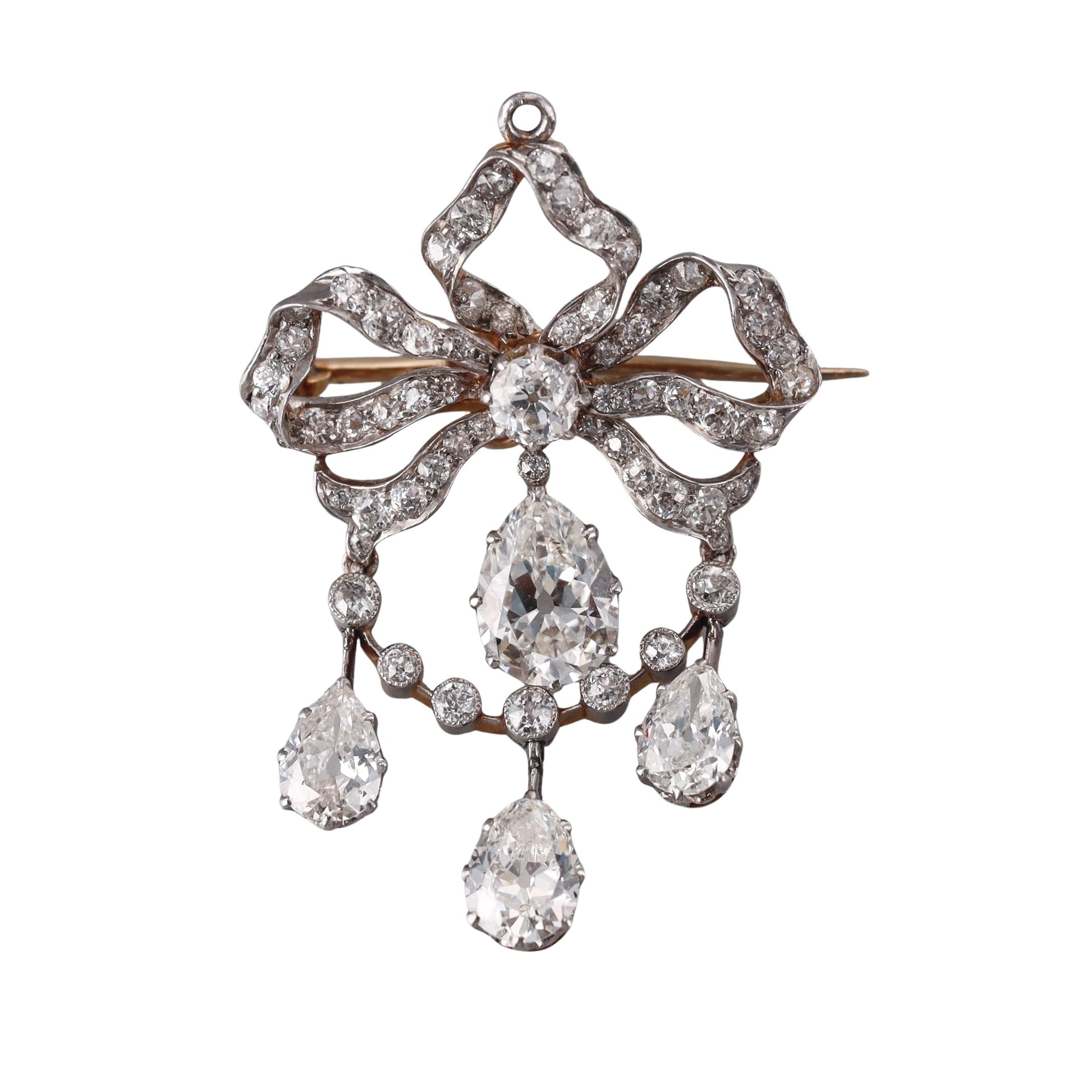 Antique Diamond Gold Platinum Brooch Pendant
