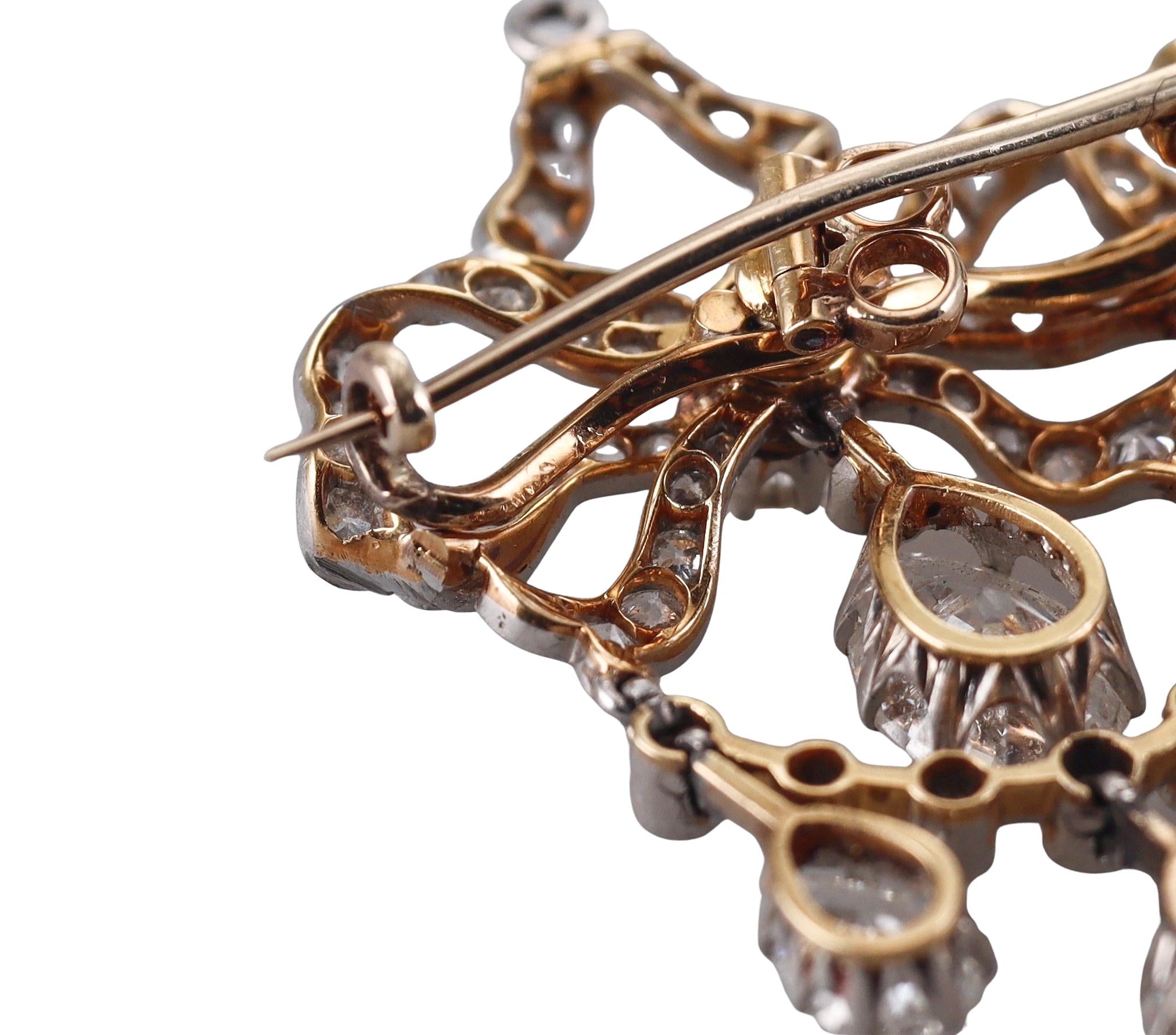 Antique Diamond Gold Platinum Brooch Pendant