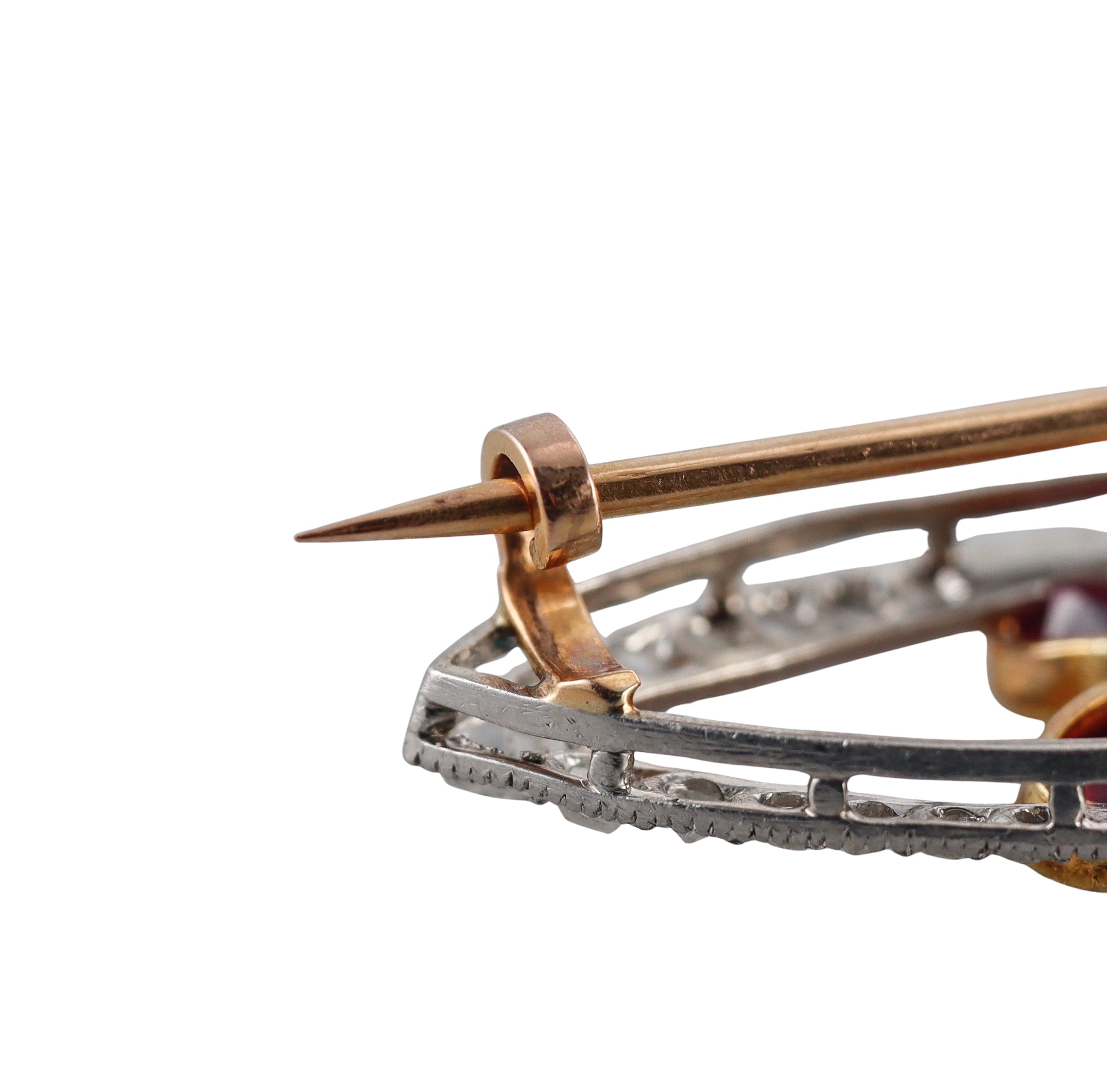 Antique Platinum Gold Diamond Ruby Brooch Pin