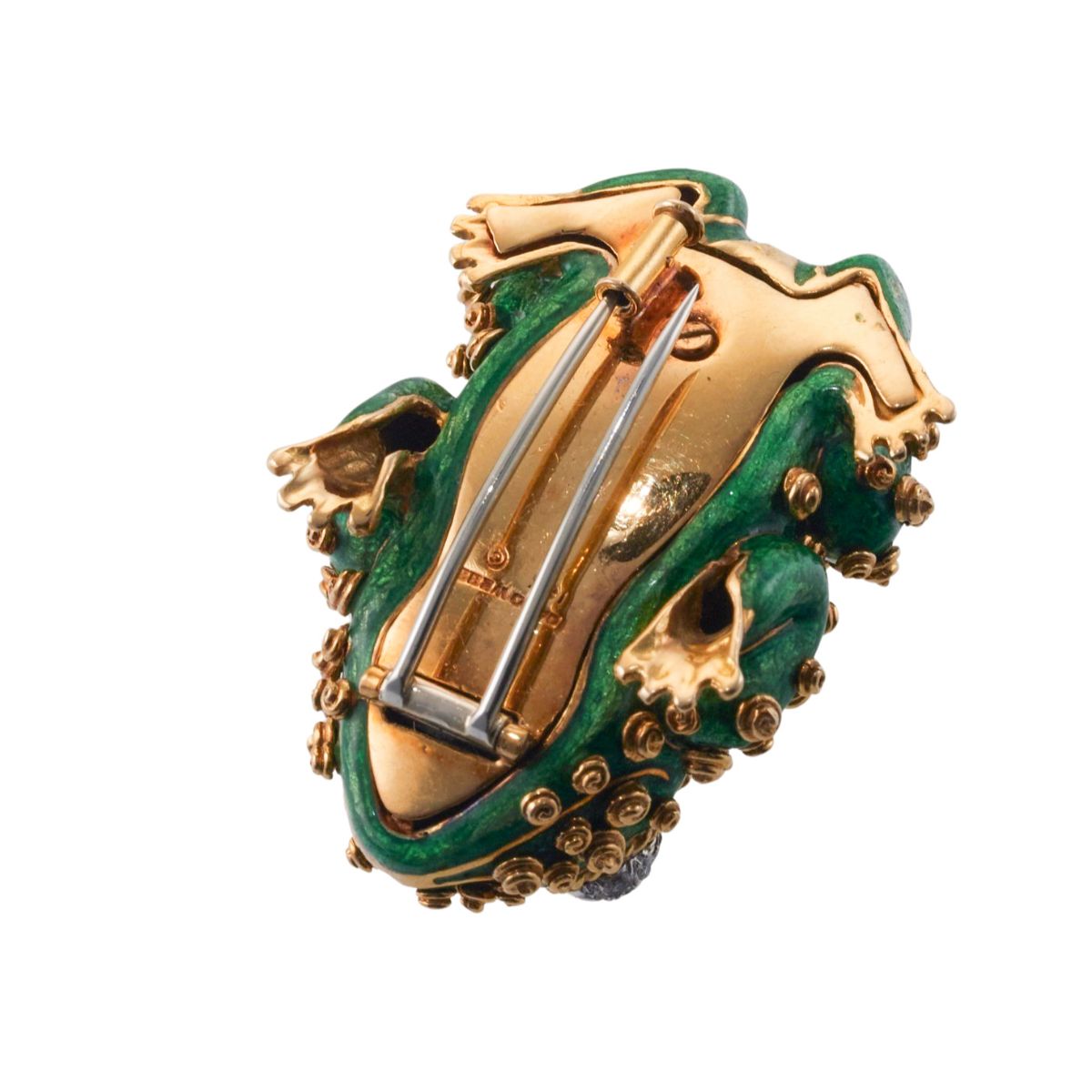 David Webb Gold Diamond Enamel Frog Brooch Pin