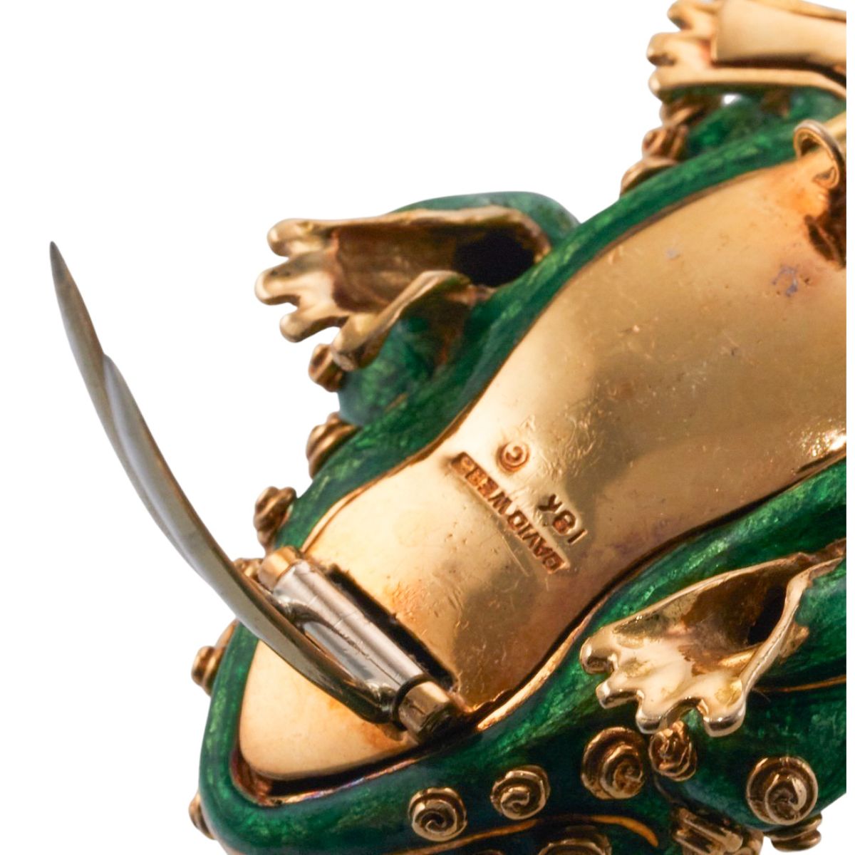 David Webb Gold Diamond Enamel Frog Brooch Pin