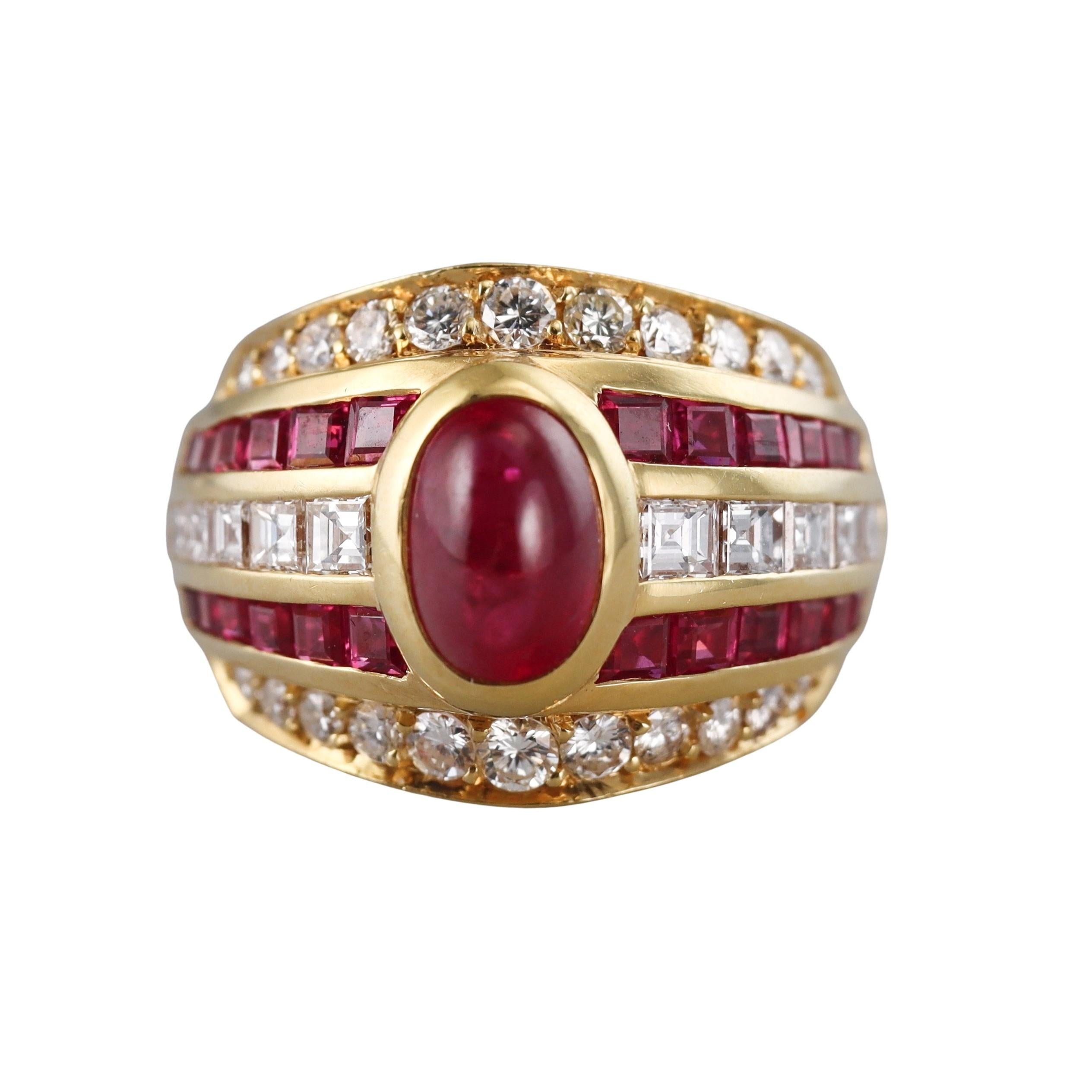 Gold Diamond Cabochon Ruby Cocktail Ring