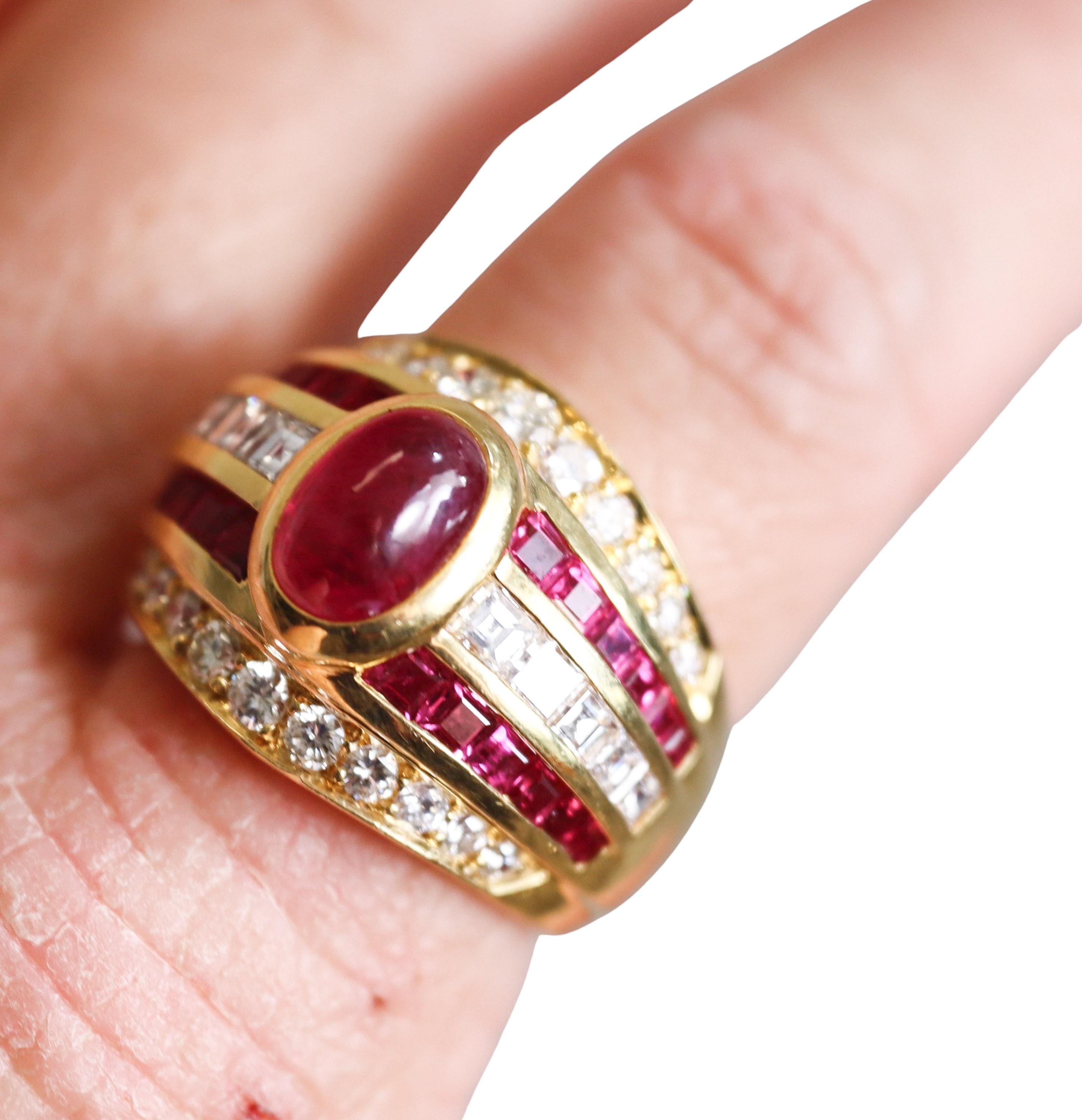 Gold Diamond Cabochon Ruby Cocktail Ring