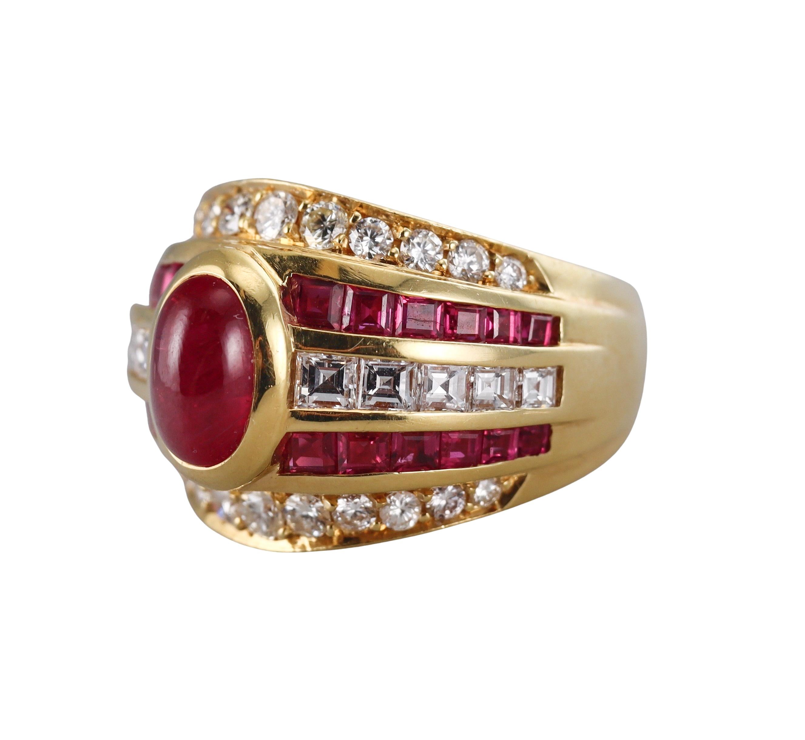Gold Diamond Cabochon Ruby Cocktail Ring
