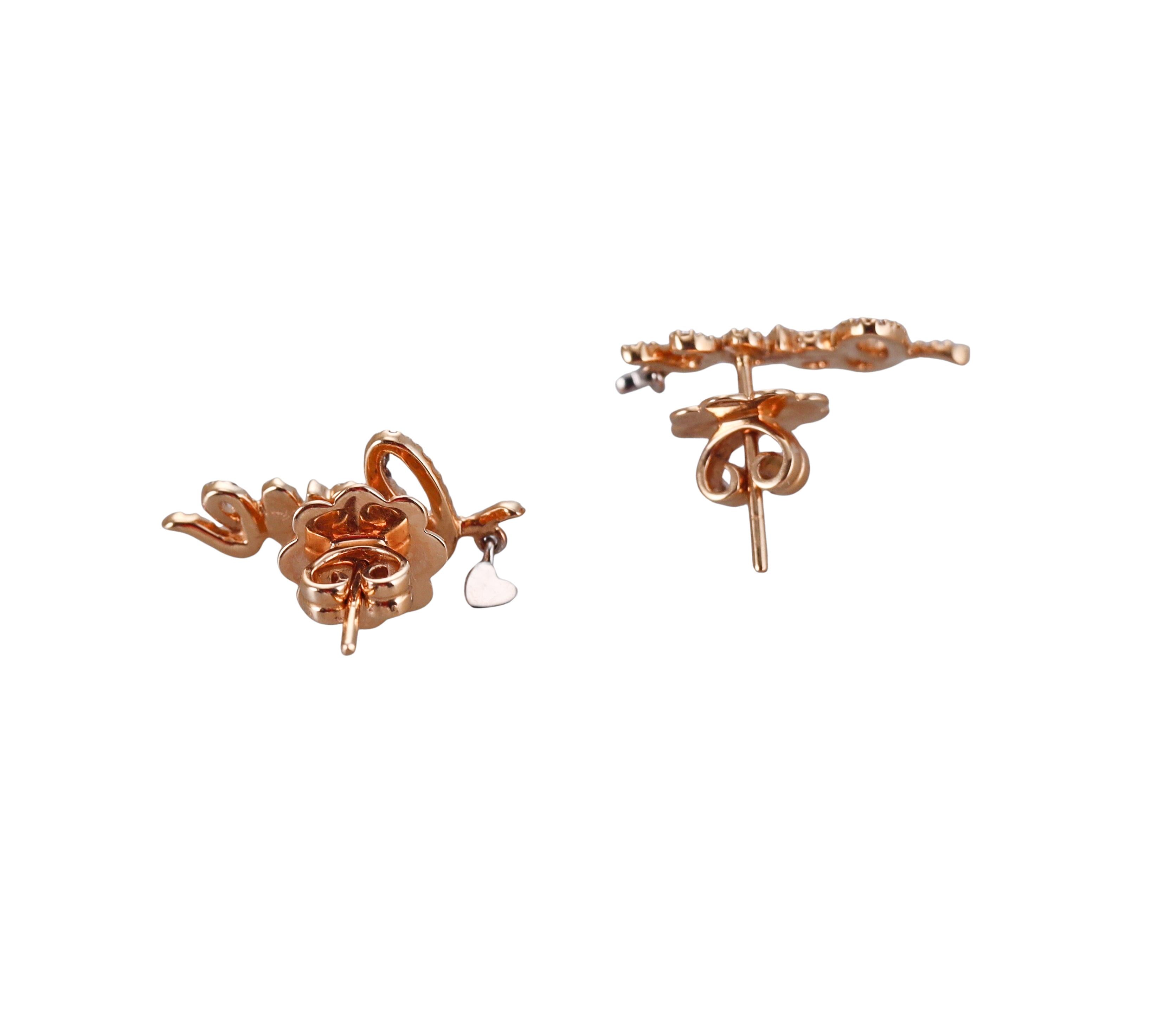 Casa Reale Diamond Rose Gold Love Stud Earrings