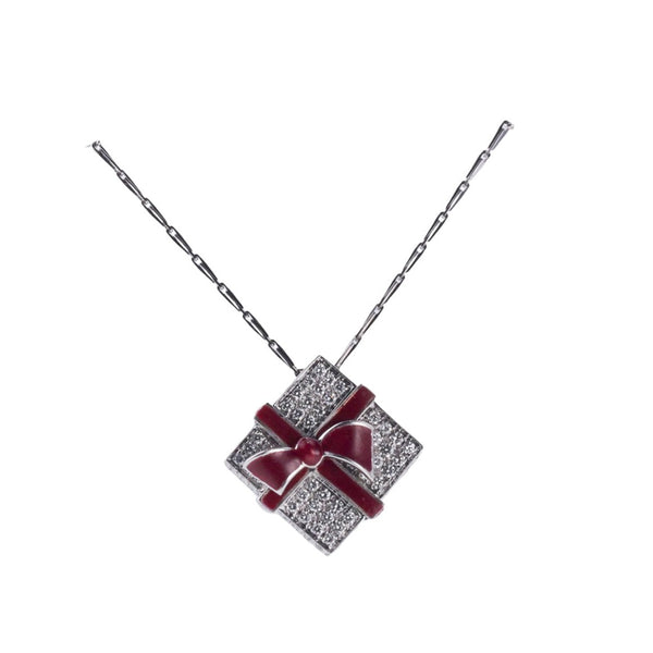 Roberto Coin Diamond Red Enamel Gold Gift Box Pendant Necklace