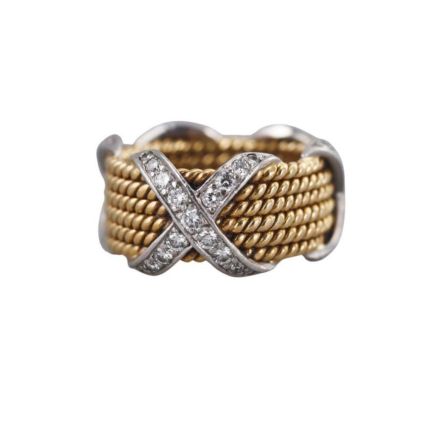 Tiffany & Co Schlumberger Six Row Rope Diamond Gold Platinum Ring
