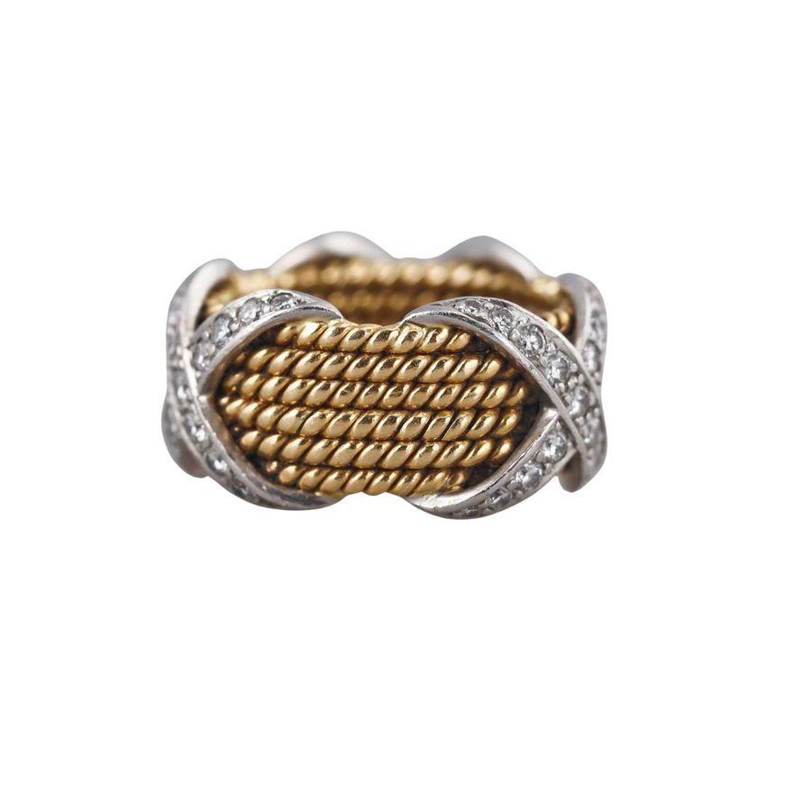 Tiffany & Co Schlumberger Six Row Rope Diamond Gold Platinum Ring