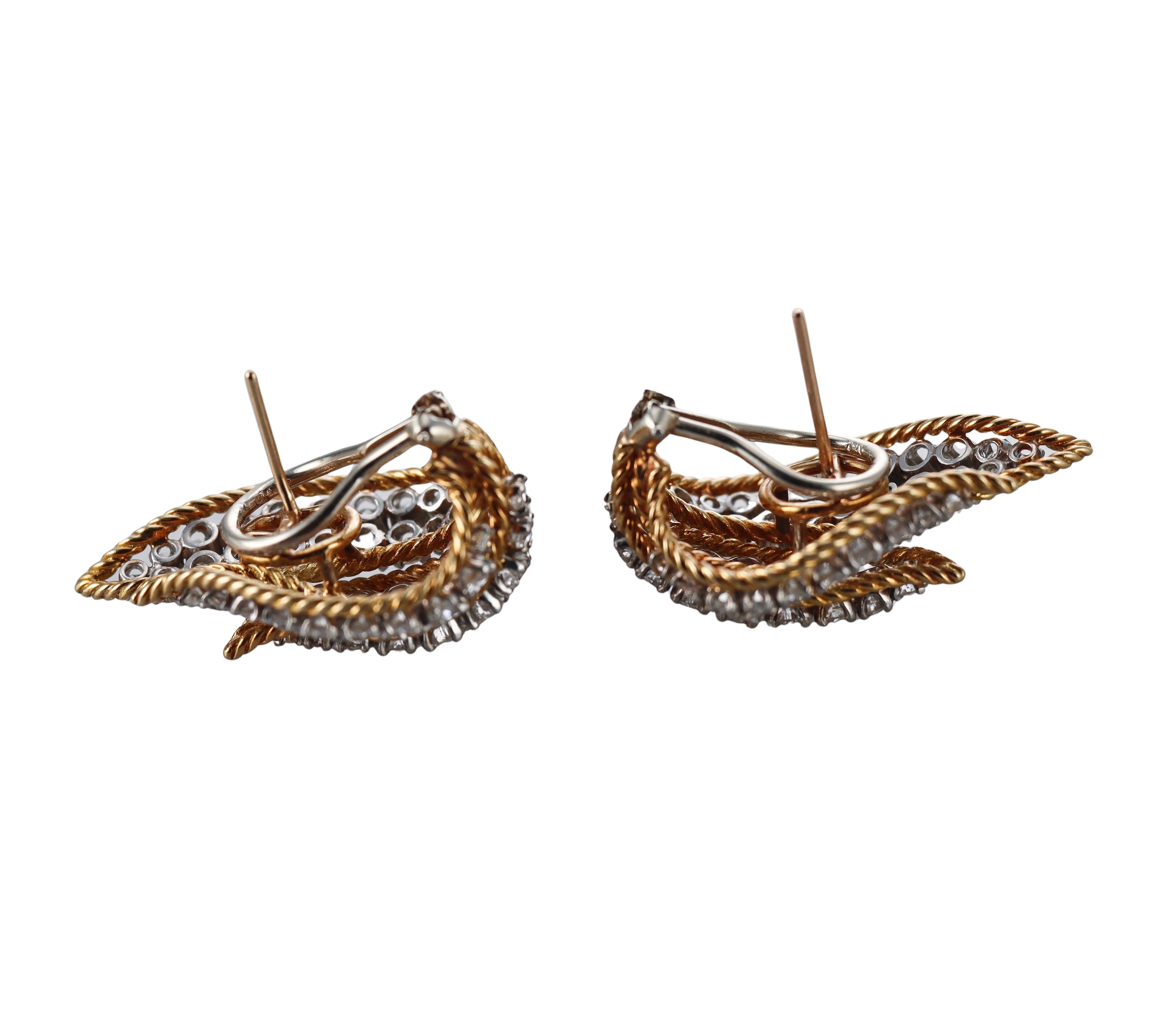 Midcentury 5.70ctw Diamond Yellow Gold Earrings