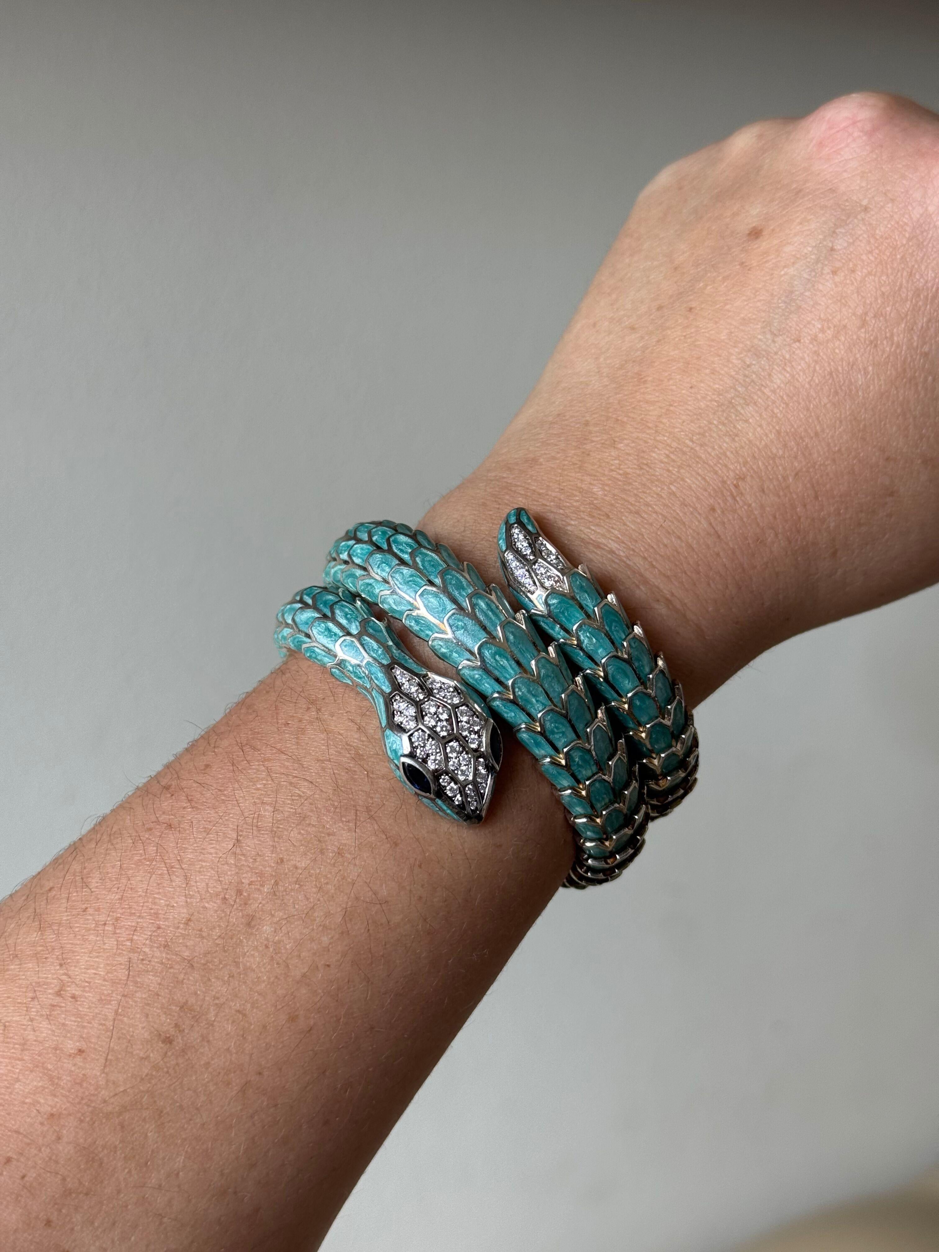 Alexis NY Gold Silver Diamond Sapphire Enamel Snake Wrap Bracelet