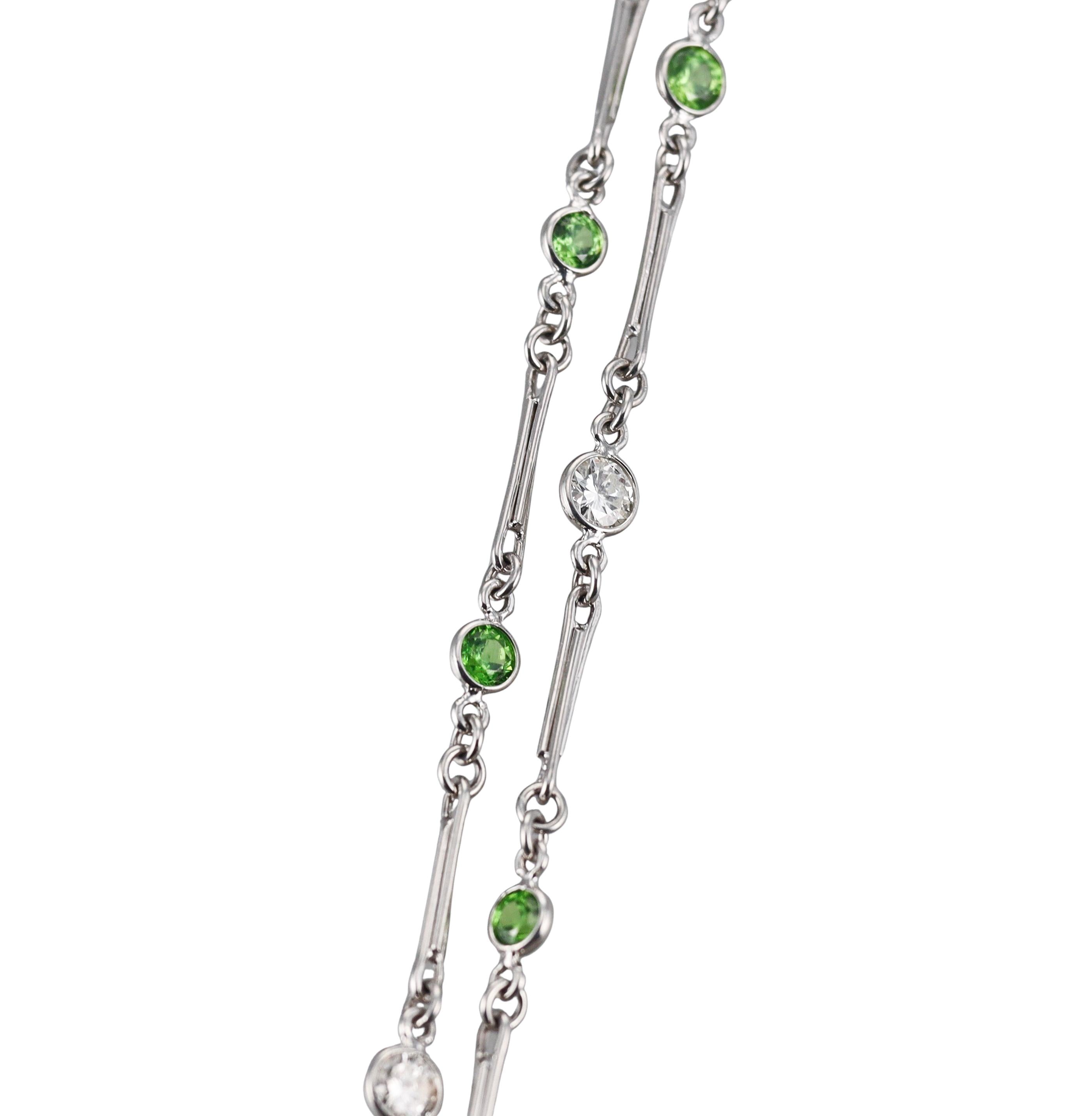 Platinum 4.54ctw Diamond 6.28ctw Demantoid Garnet Long Chain Necklace