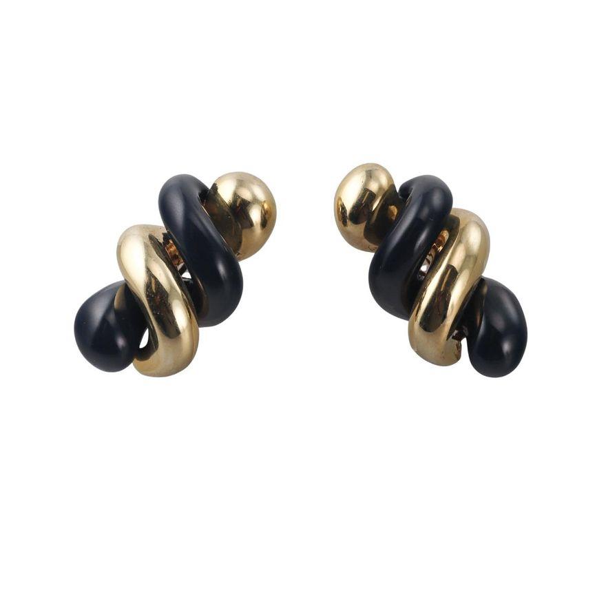 Carvin French Gold Black Jade Spiral Twist Earrings