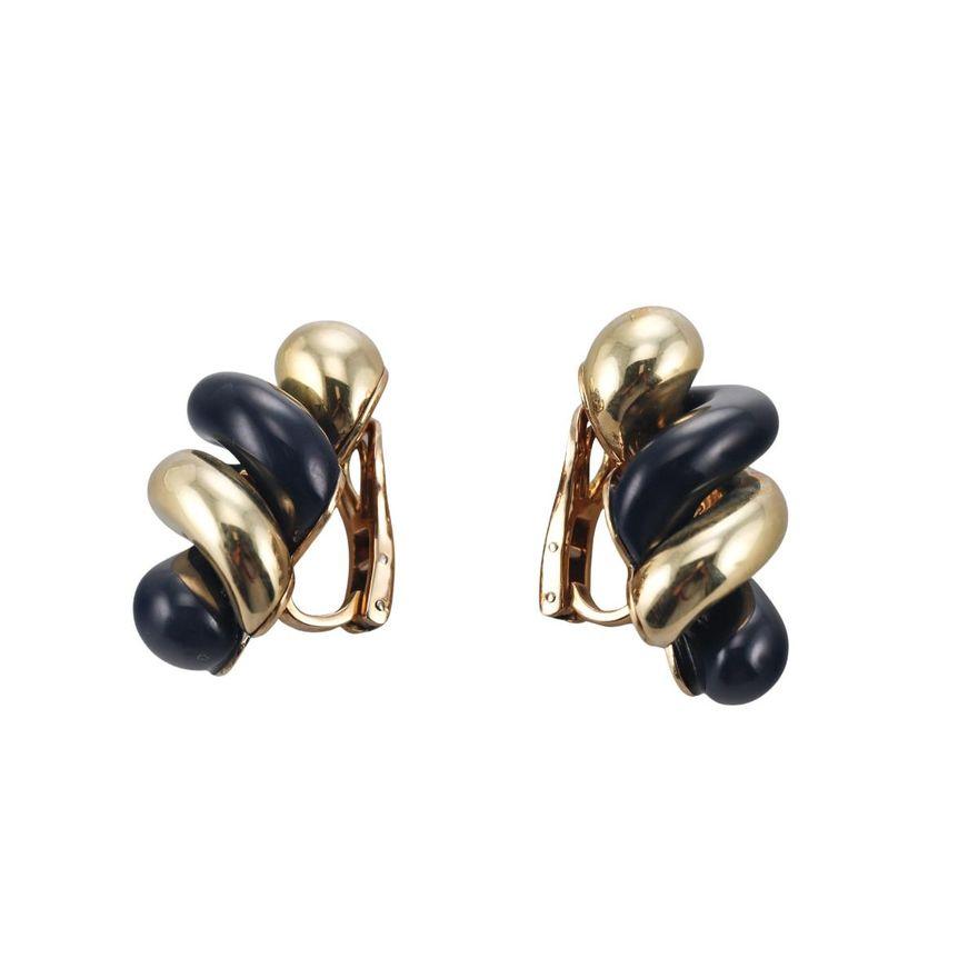 Carvin French Gold Onyx Spiral Twist Earrings