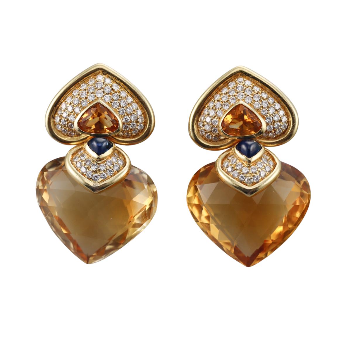 Valente Gold Citrine Diamond Sapphire Earrings