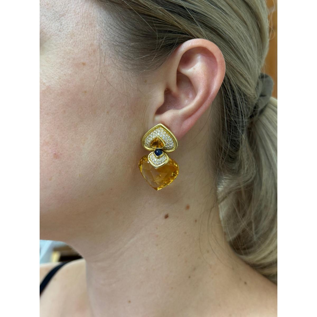 Valente Gold Citrine Diamond Sapphire Earrings
