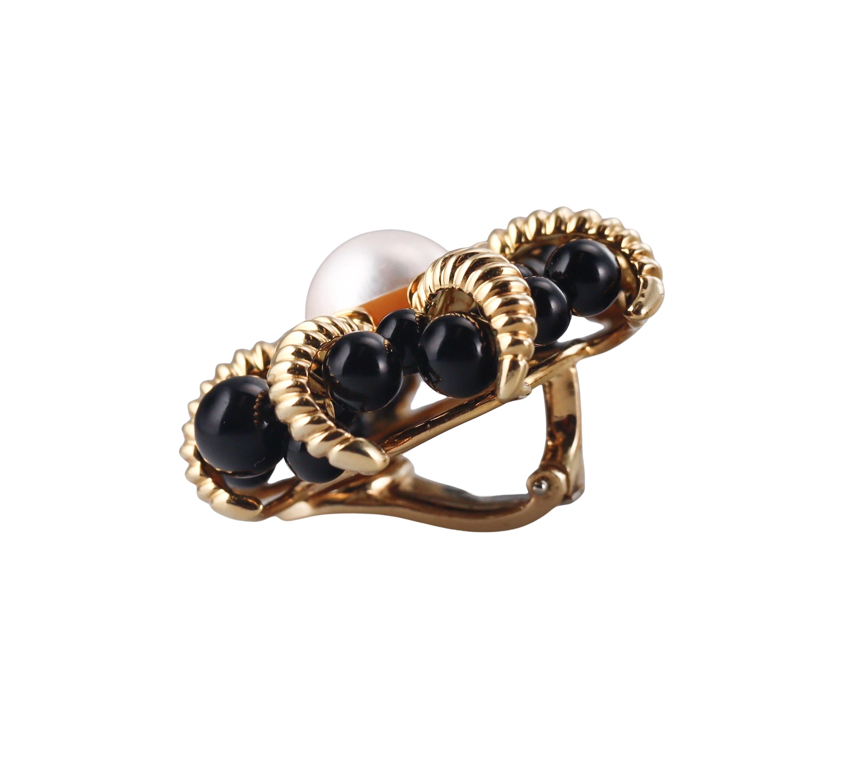 Tiffany & Co Gold Onyx Pearl Earrings