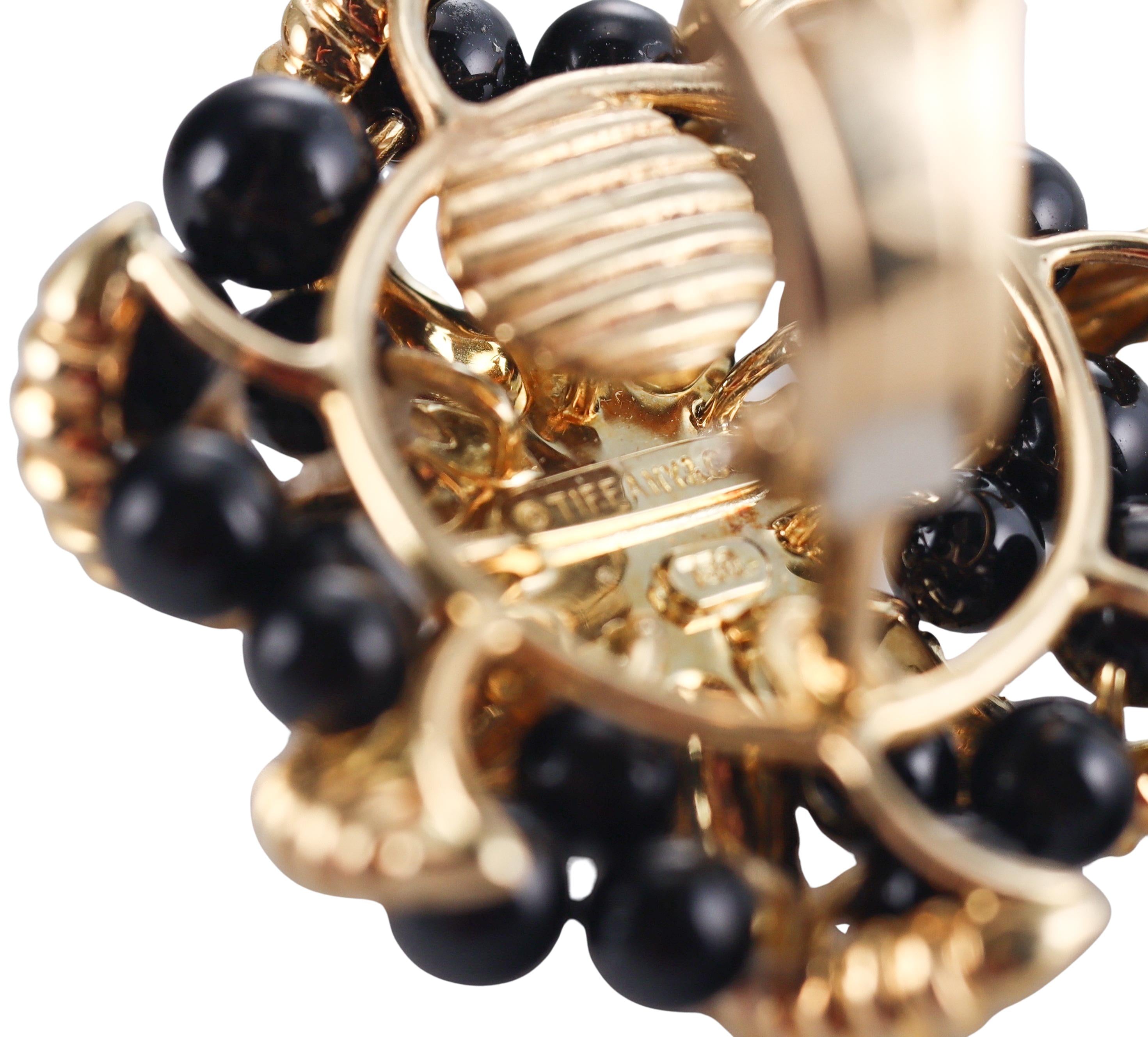 Tiffany & Co Gold Onyx Pearl Earrings