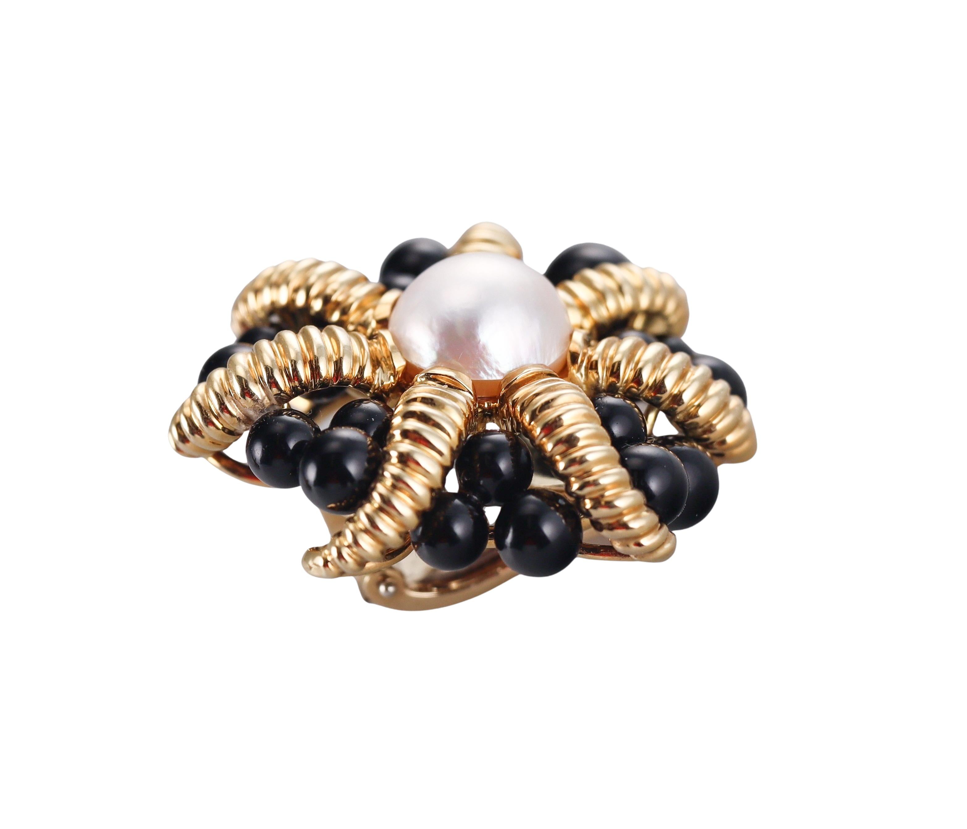 Tiffany & Co Gold Onyx Pearl Earrings