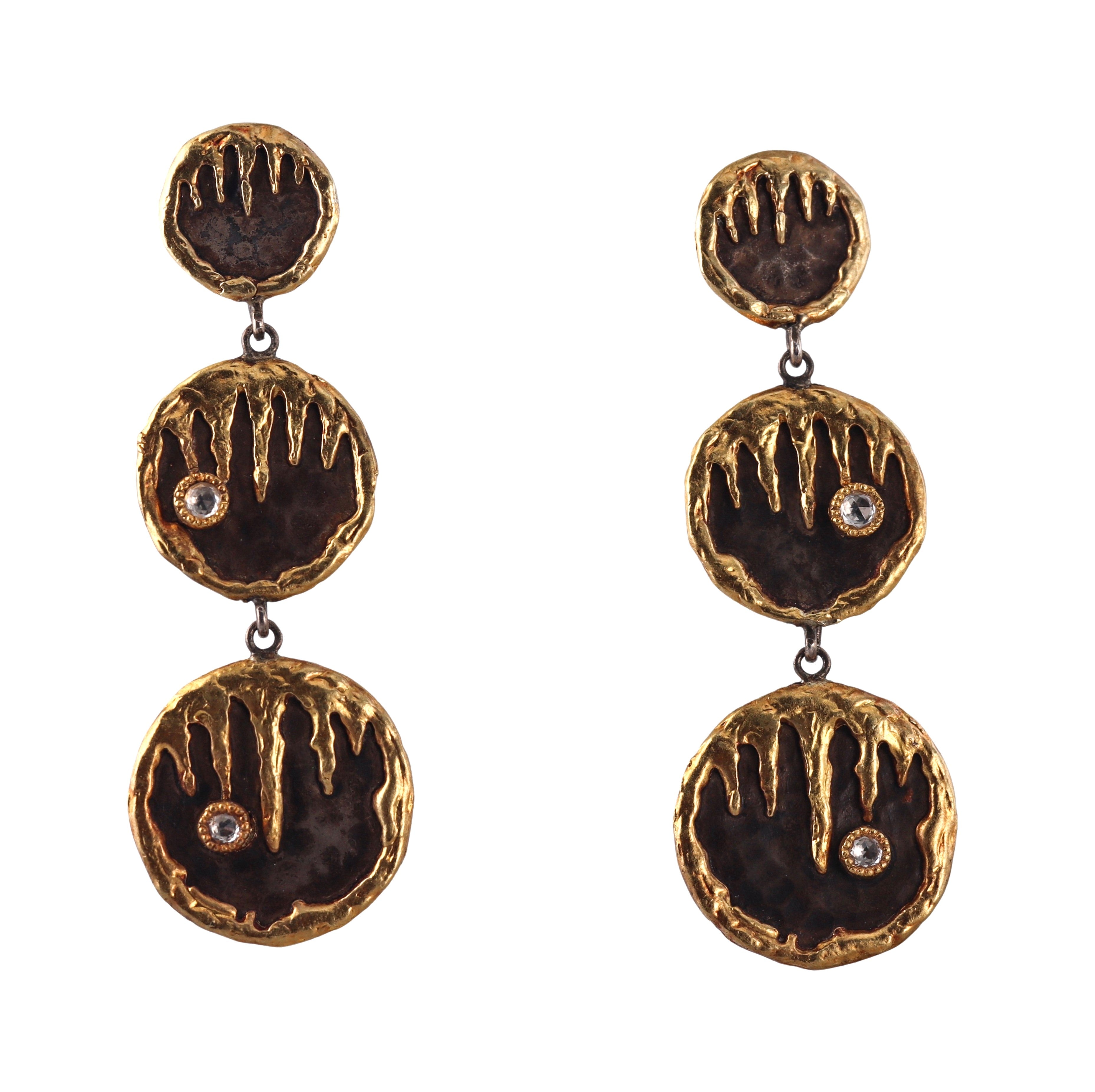 Victor Velyan Gold Silver Diamond Drop Earrings