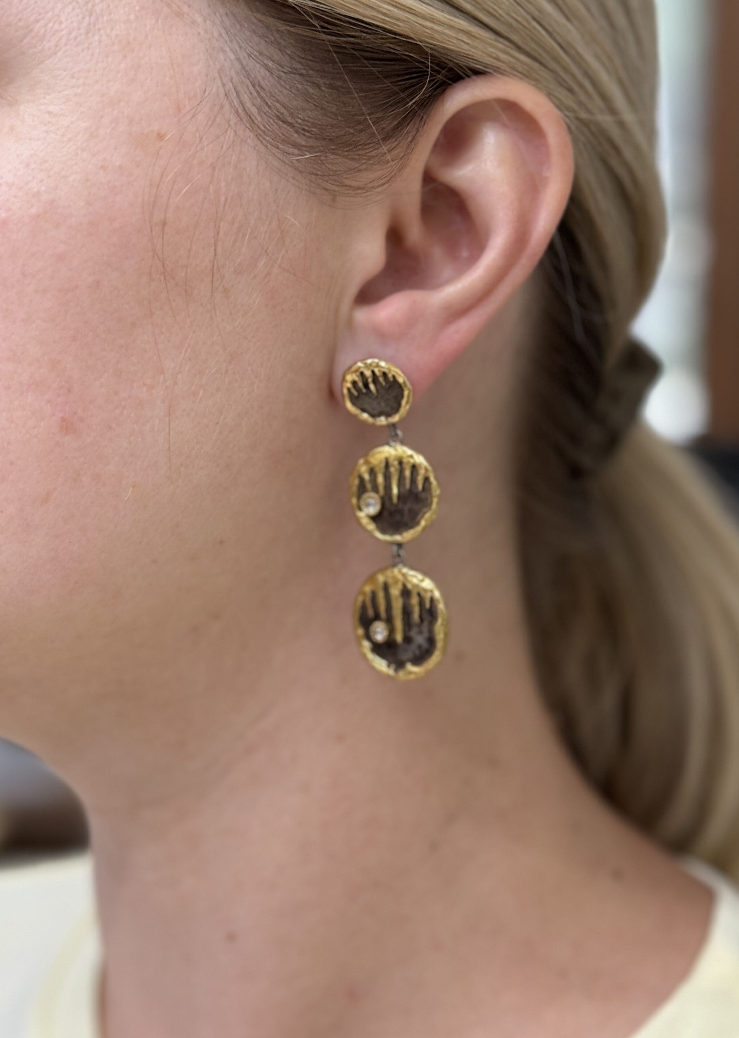 Victor Velyan Gold Silver Diamond Drop Earrings