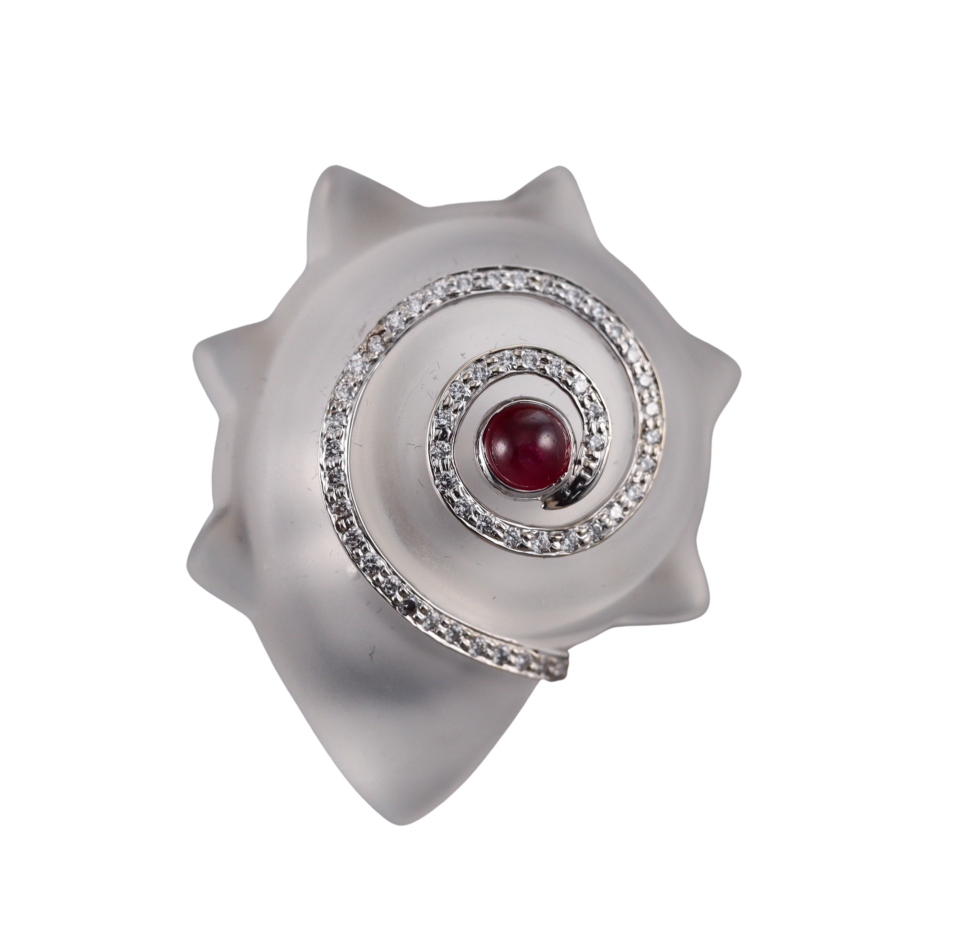 Valentin Magro Frosted Crystal Ruby Diamond Gold Shell Motif Earrings