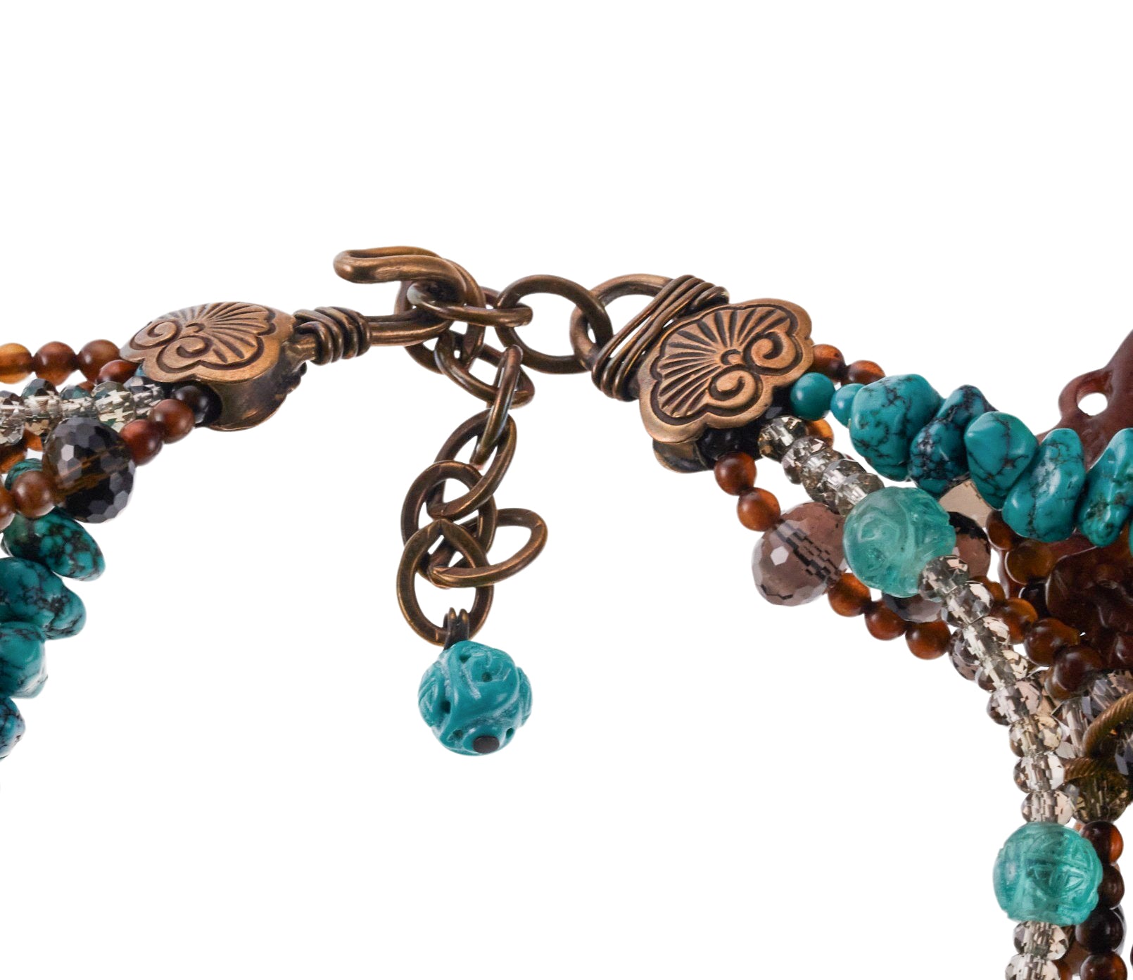 Stephen Dweck Bronze Turquoise Quartz Carved Stone Necklace