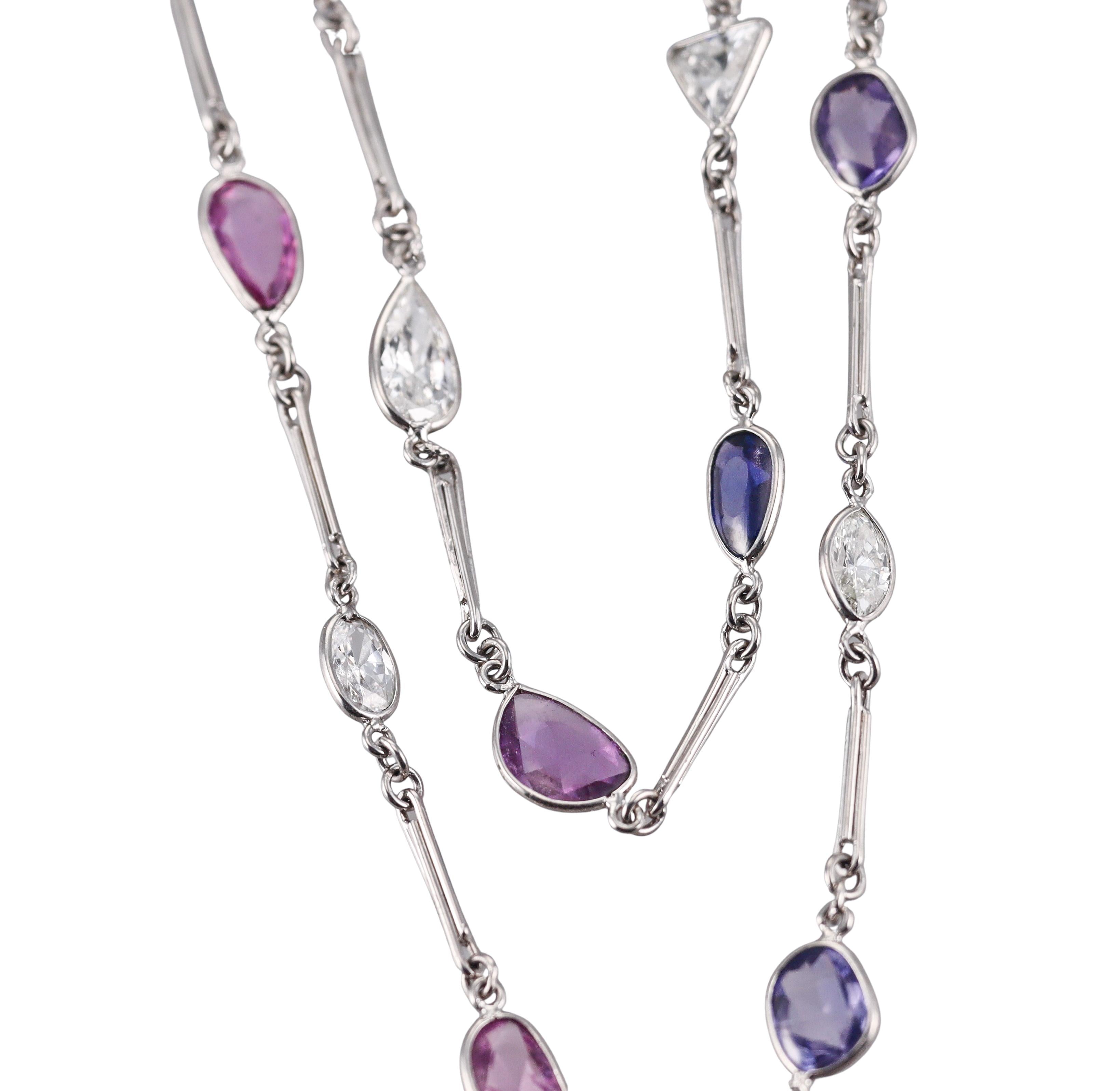 Platinum 37.90ctw Sapphire 11.70ctw Diamond Long Necklace