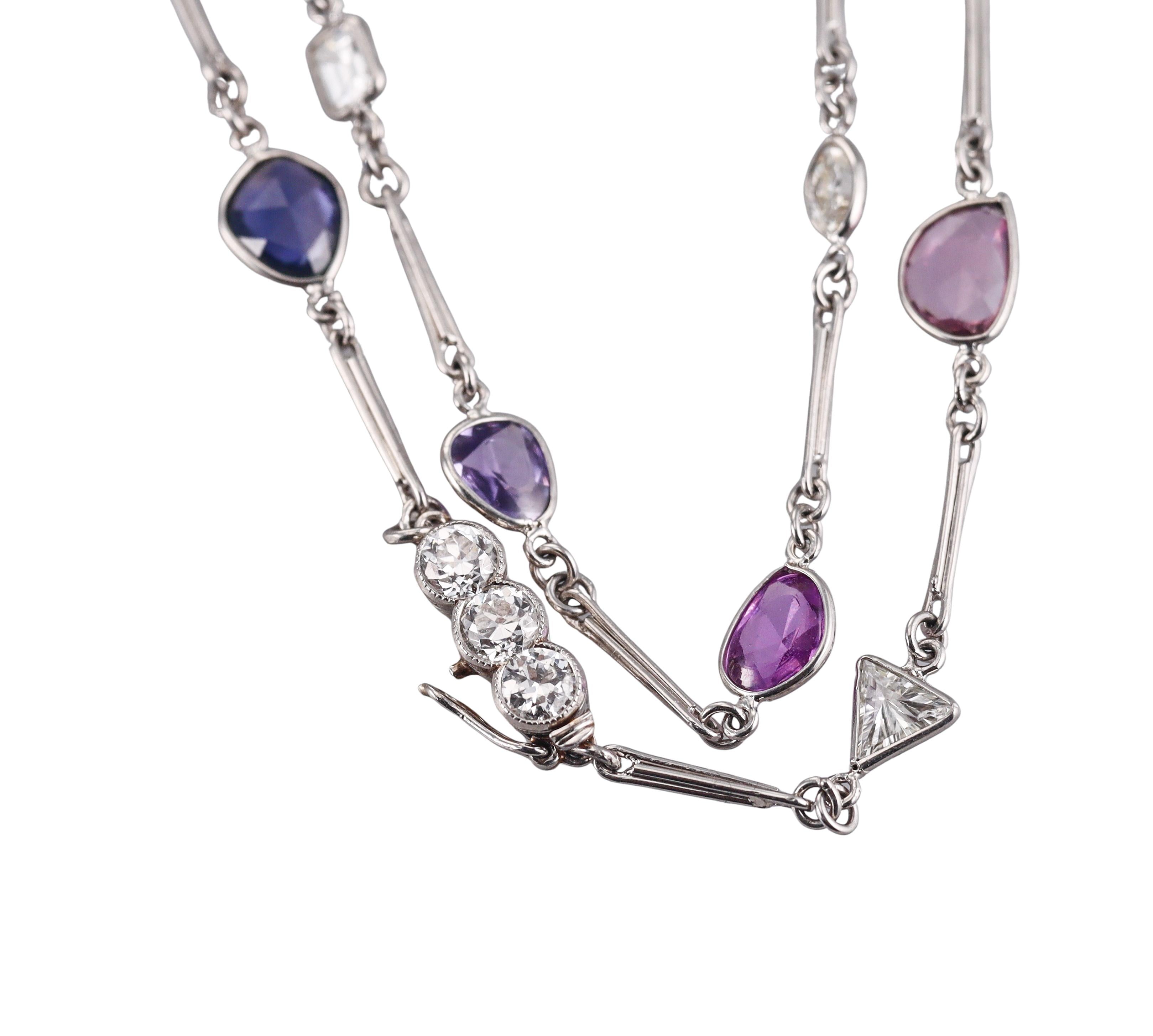 Platinum 37.90ctw Sapphire 11.70ctw Diamond Long Necklace